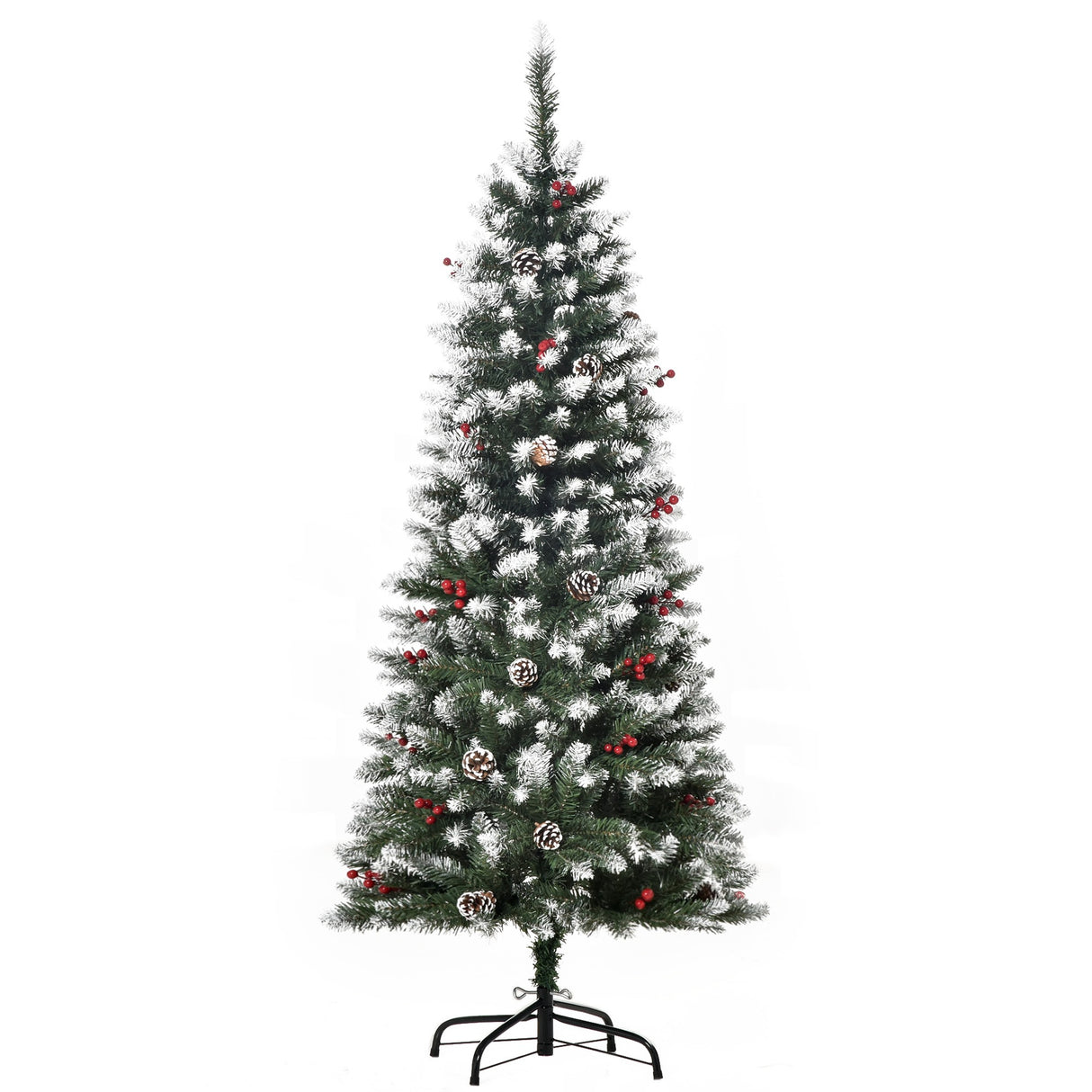 easycomfort easycomfort albero di natale innevato artificiale 150cm con bacche rosse e pigne bianche base rimovibile pieghevole 408 rami