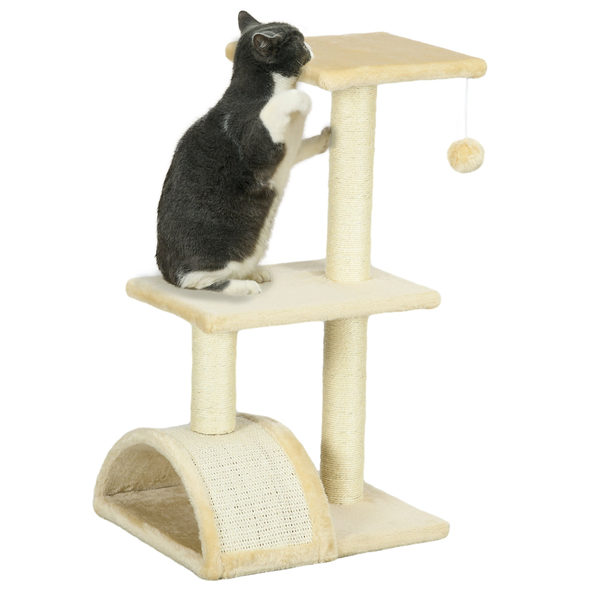 easycomfort easycomfort albero per gatti a 3 livelli con tiragraffi peluche e sisal 40x35x72 cm crema