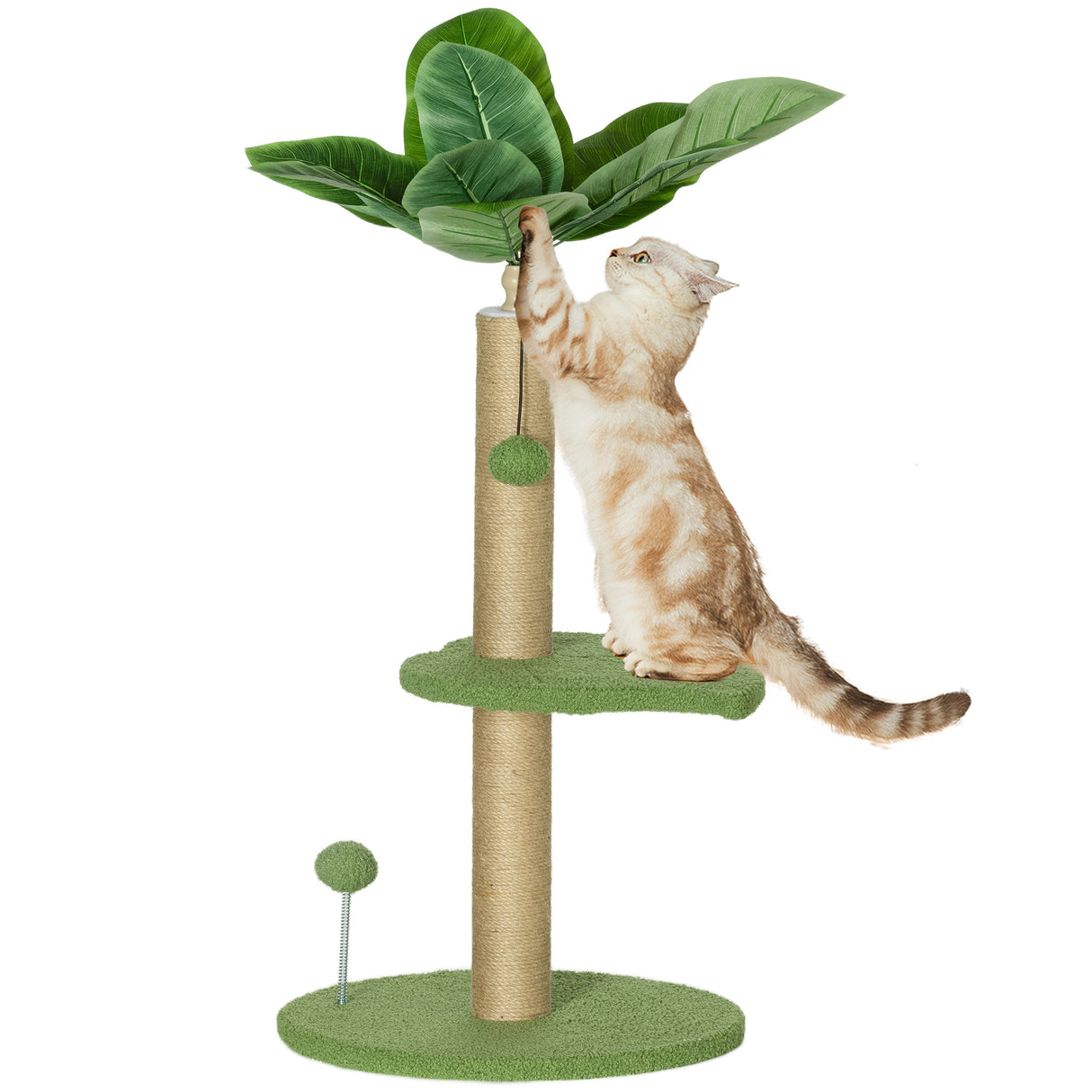 easycomfort easycomfort albero per gatti con palo tiragraffi piattaforme e palline in peluche e truciolato 40x83 cm verde