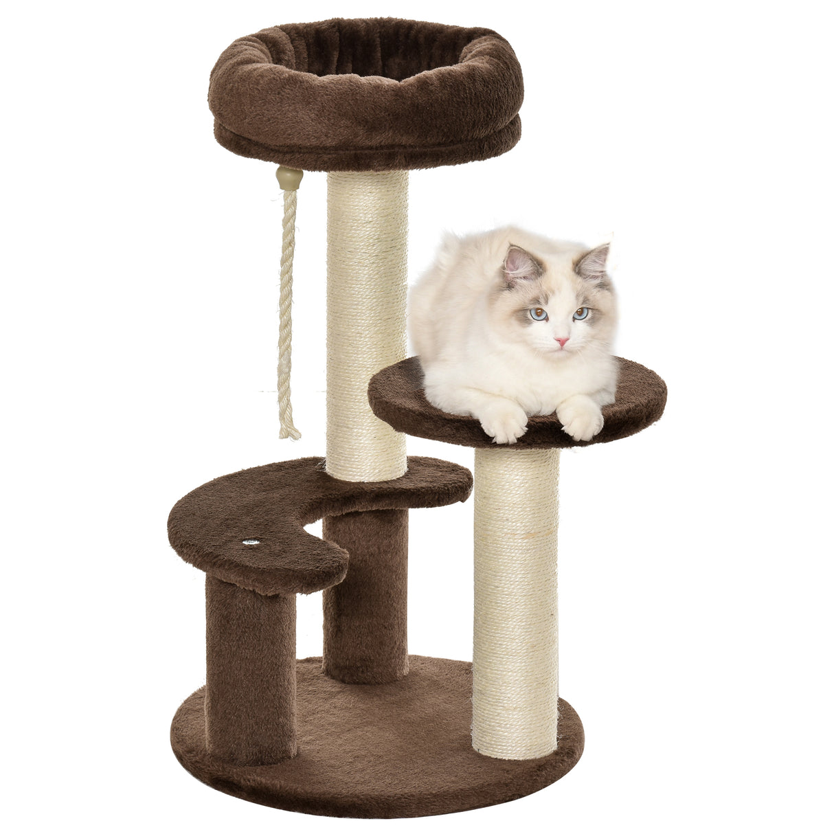 easycomfort easycomfort albero tiragraffi per gatti a 3 livelli con lettino in peluche e pali in sisal 40x65 cm marrone