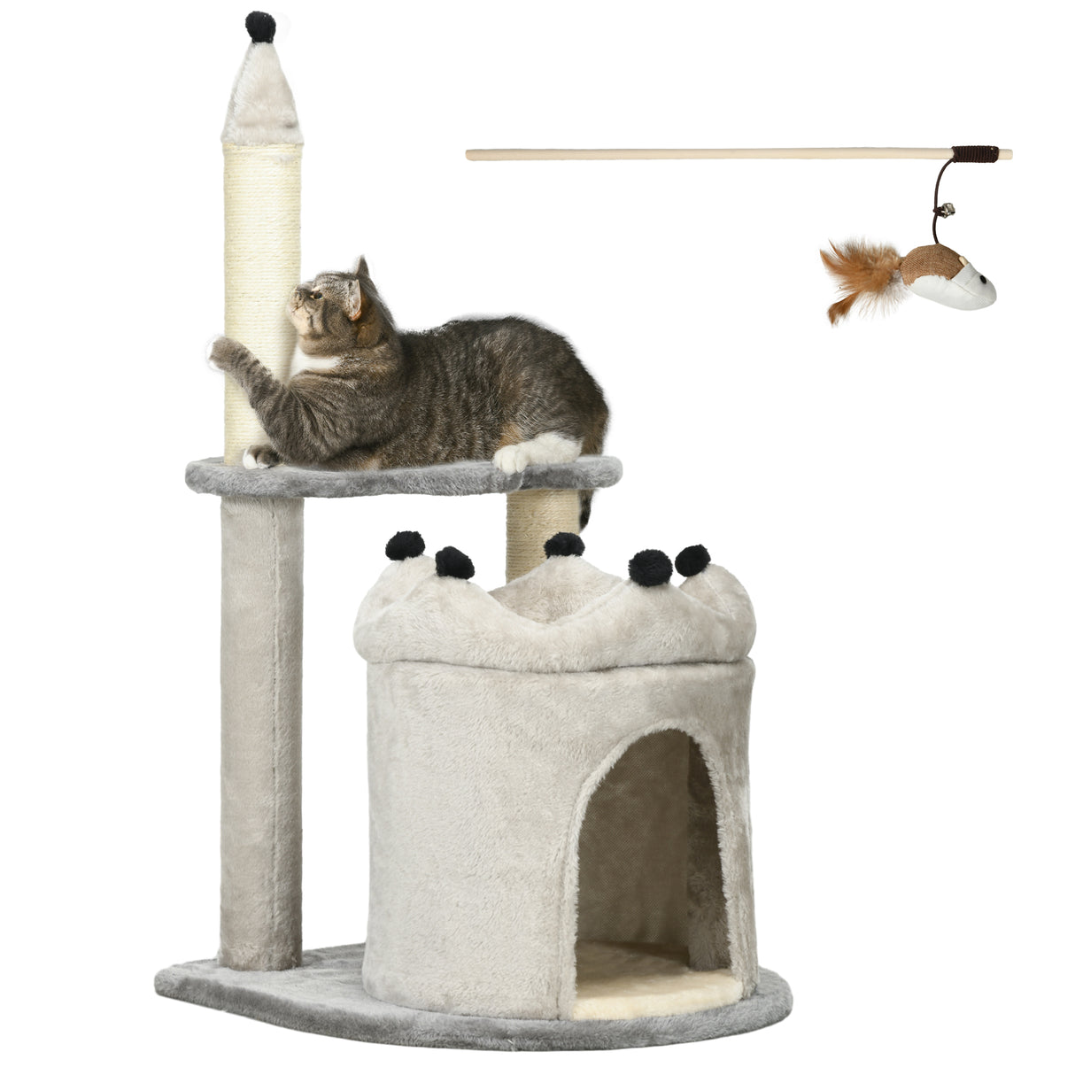 easycomfort easycomfort albero tiragraffi per gatti con casetta e lettino rivestimento peluche e gioco 48x48x86cm grigio