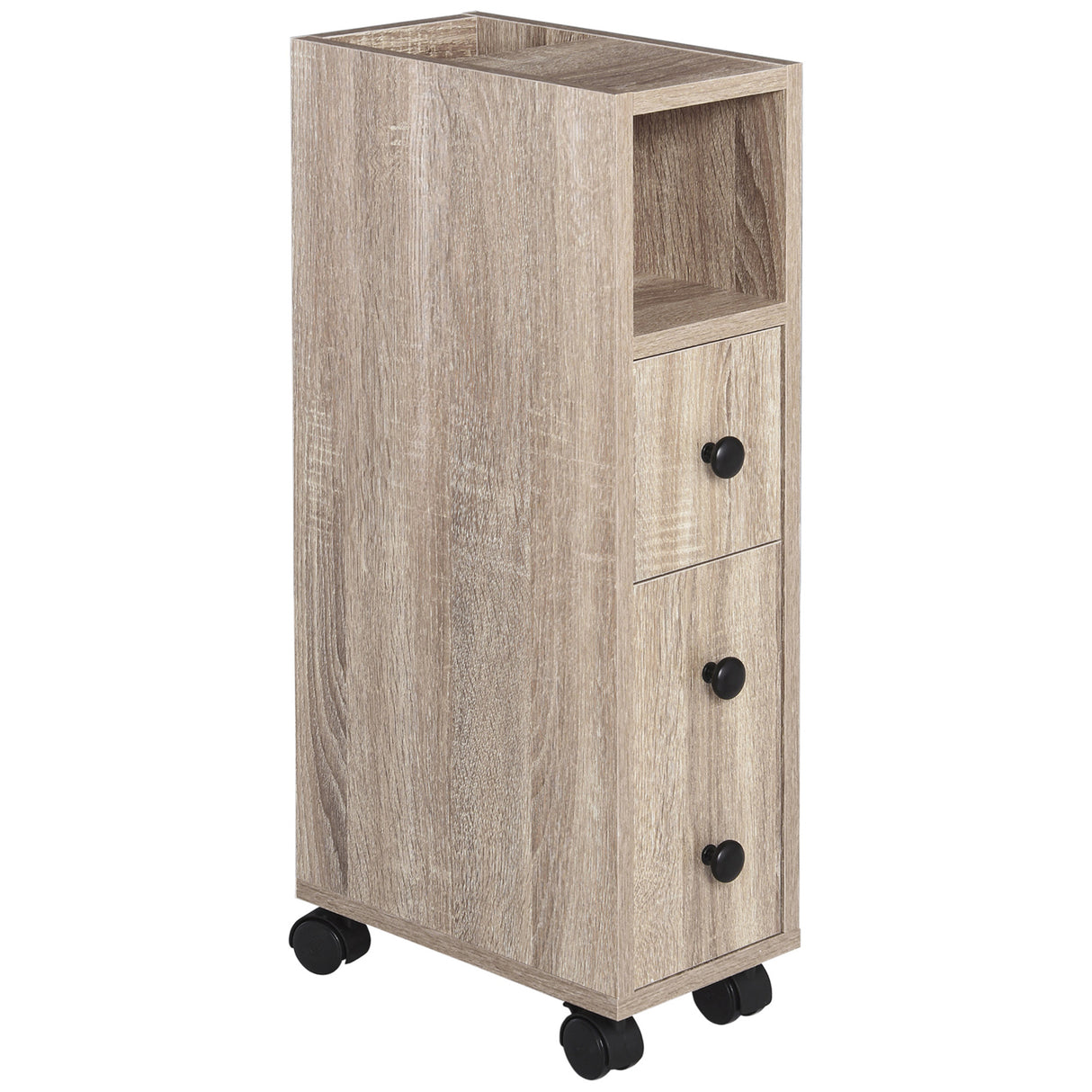 easycomfort easycomfort armadietto da bagno a colonna mobile bagno con 4 ruote 1 cassetto 1 armadietto con anta 2 armadietti aperti color rovere 18x30x68 5 cm ean 8054111841085