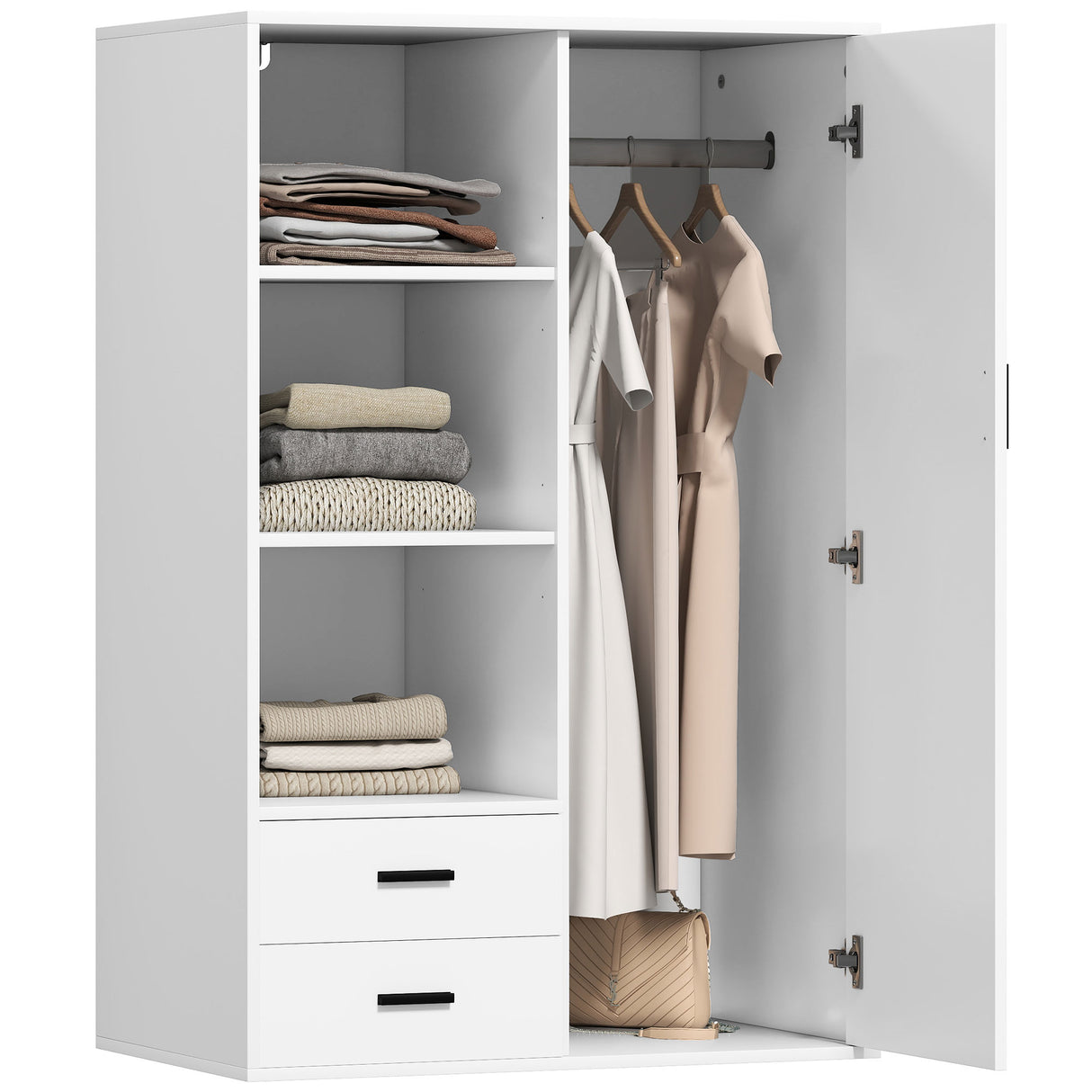 easycomfort easycomfort armadio moderno con 2 cassetti ripiani aperti e vano appendiabiti 80x50x124 cm bianco