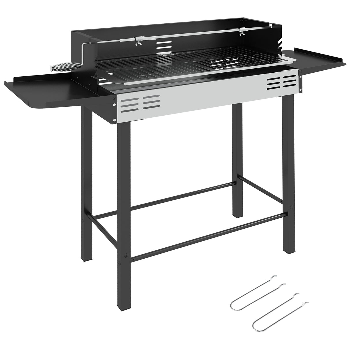 easycomfort easycomfort barbecue a carbone a 3 livelli con mensole pieghevoli e girarrosto in acciaio inox 118x32x90 cm nero