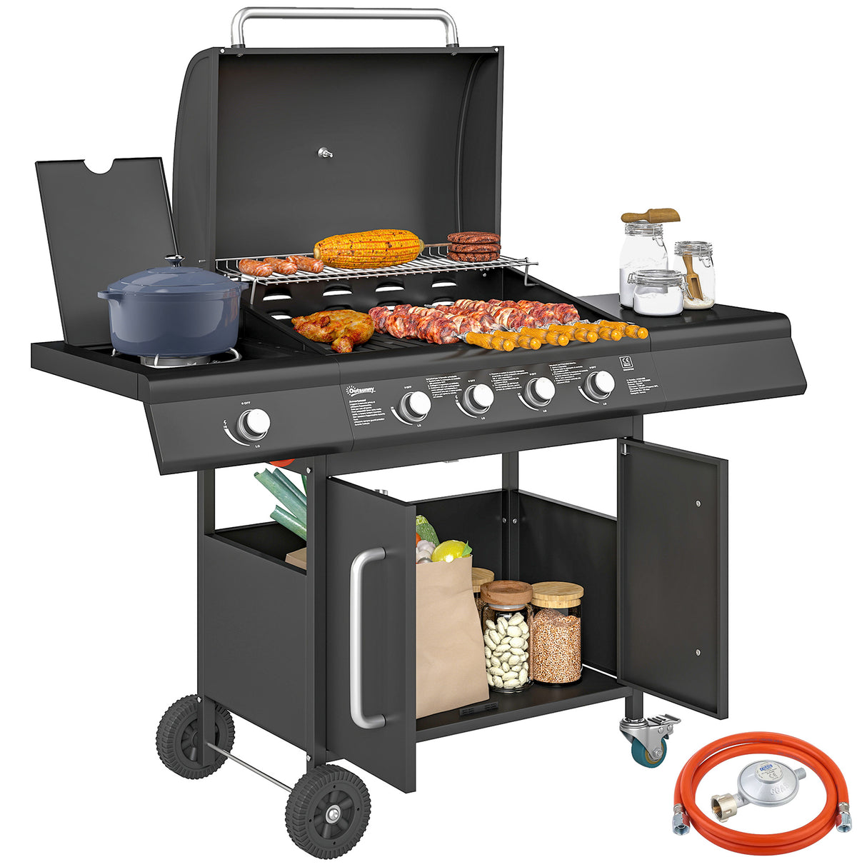 easycomfort easycomfort barbecue a gas con fornello laterale tavolino e armadietto in acciaio e pp 129 5x56x110 cm nero