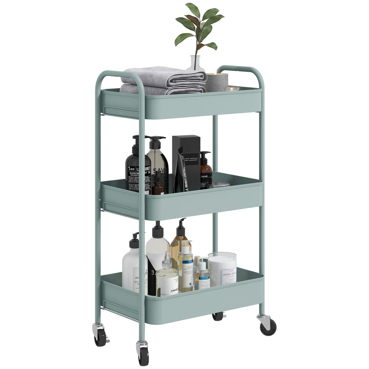 easycomfort easycomfort carrello da cucina a 3 livelli con maniglie e 4 rotelle in acciaio 45x30 6x79 cm azzurro