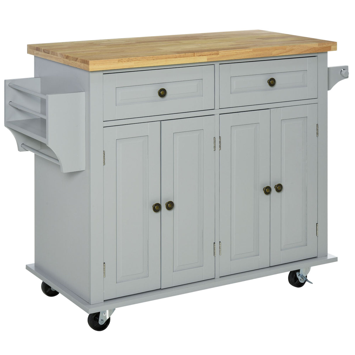 easycomfort easycomfort carrello da cucina con 2 cassetti e 2 armadietti piano in legno portaspezie e porta canovacci grigio