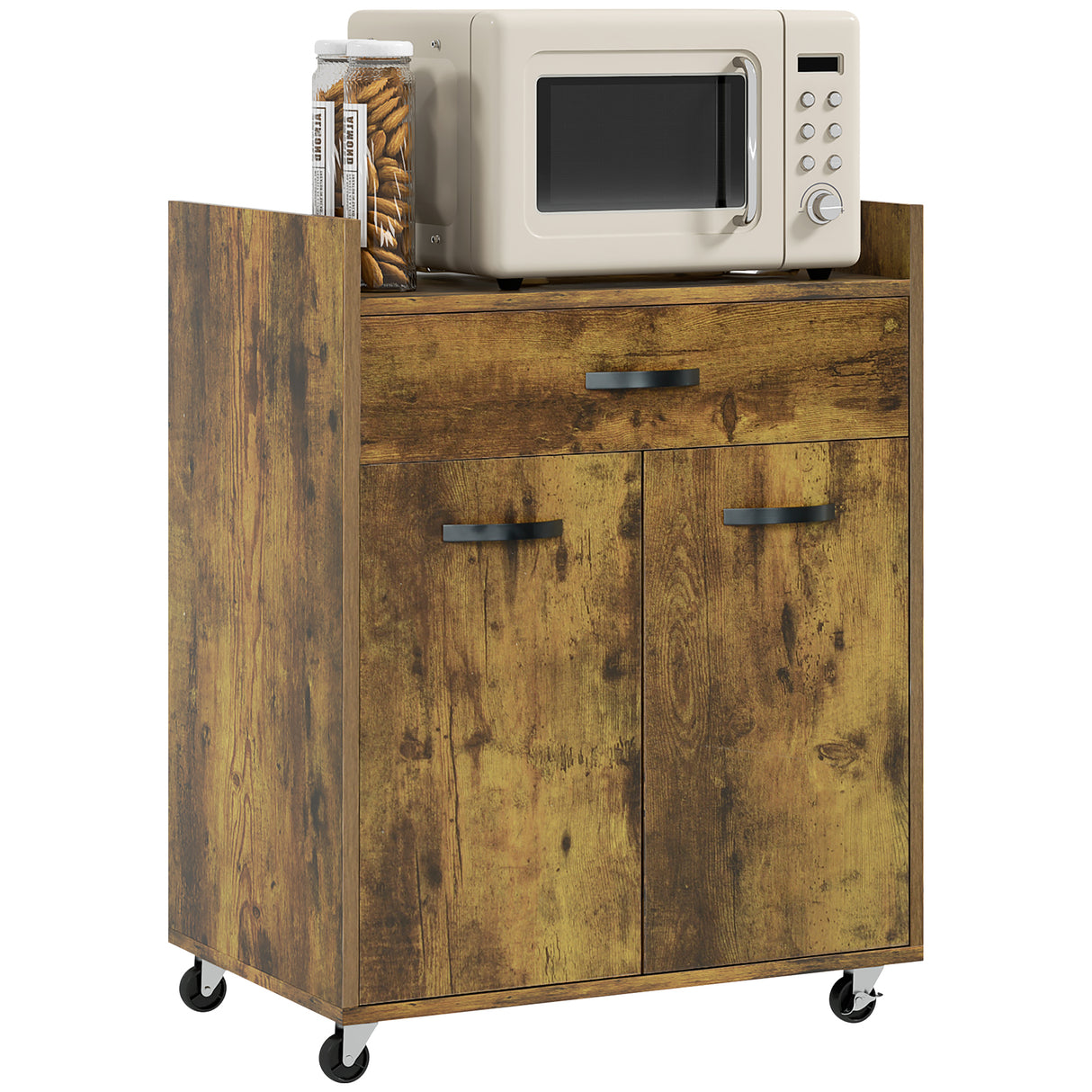 easycomfort easycomfort carrello da cucina con cassetto armadietto e 4 ruote in legno 60x40x77cm marrone rustico