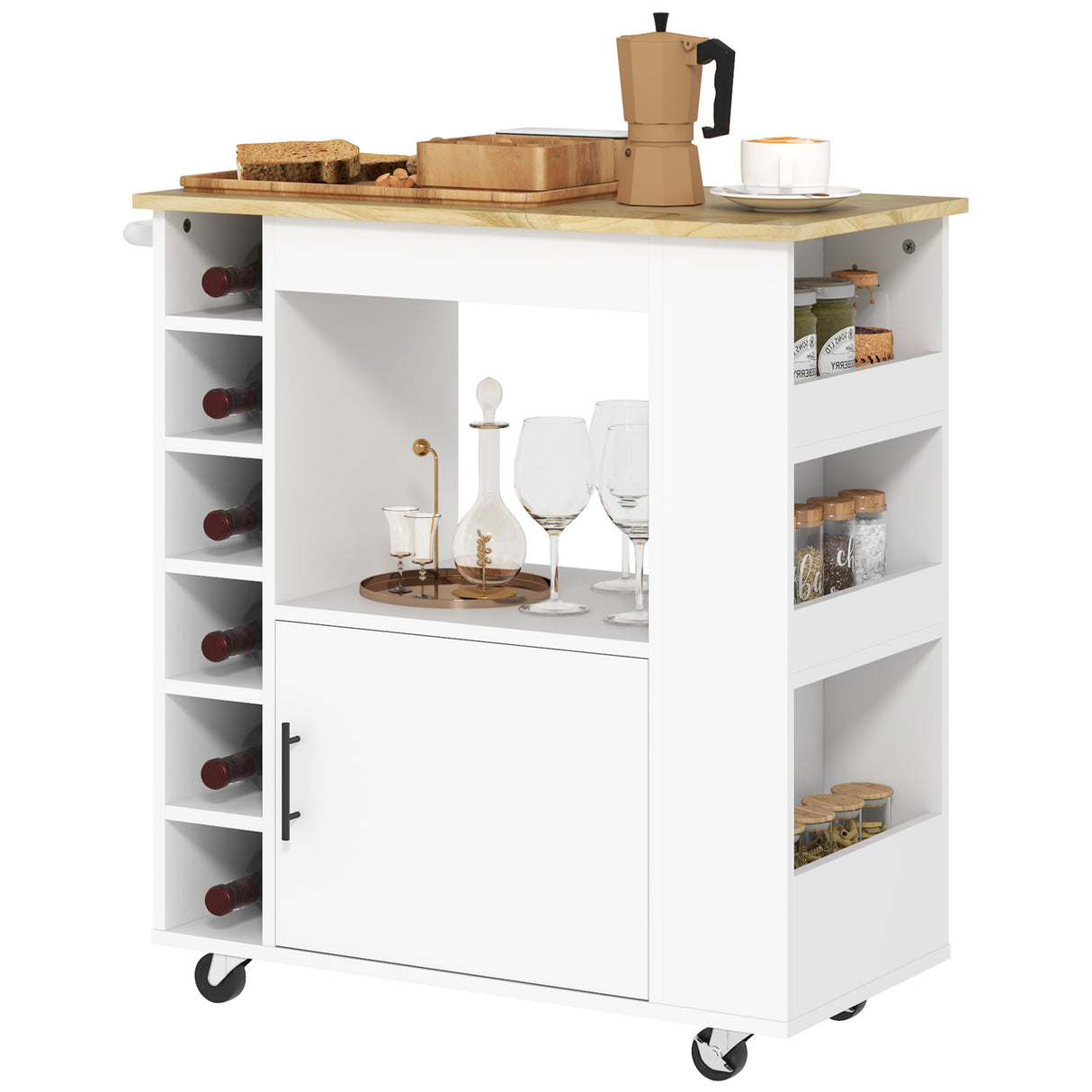 easycomfort easycomfort carrello da cucina con ruote ripiani armadietto e portabottiglie 83x40x83 cm rovere