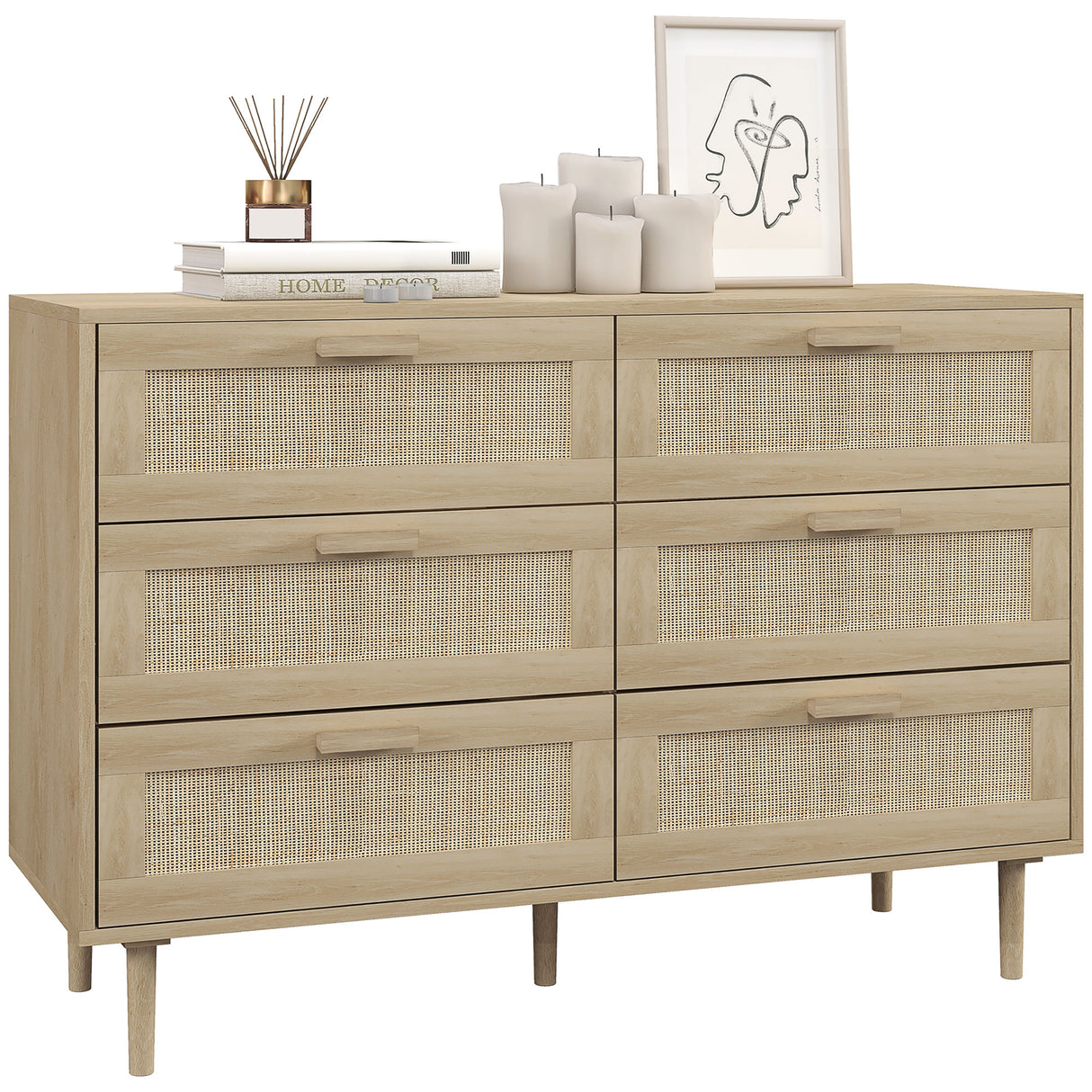 easycomfort easycomfort cassettiera 6 cassetti in legno e rattan stile boho per soggiorno e camera da letto 110x40x75 cm