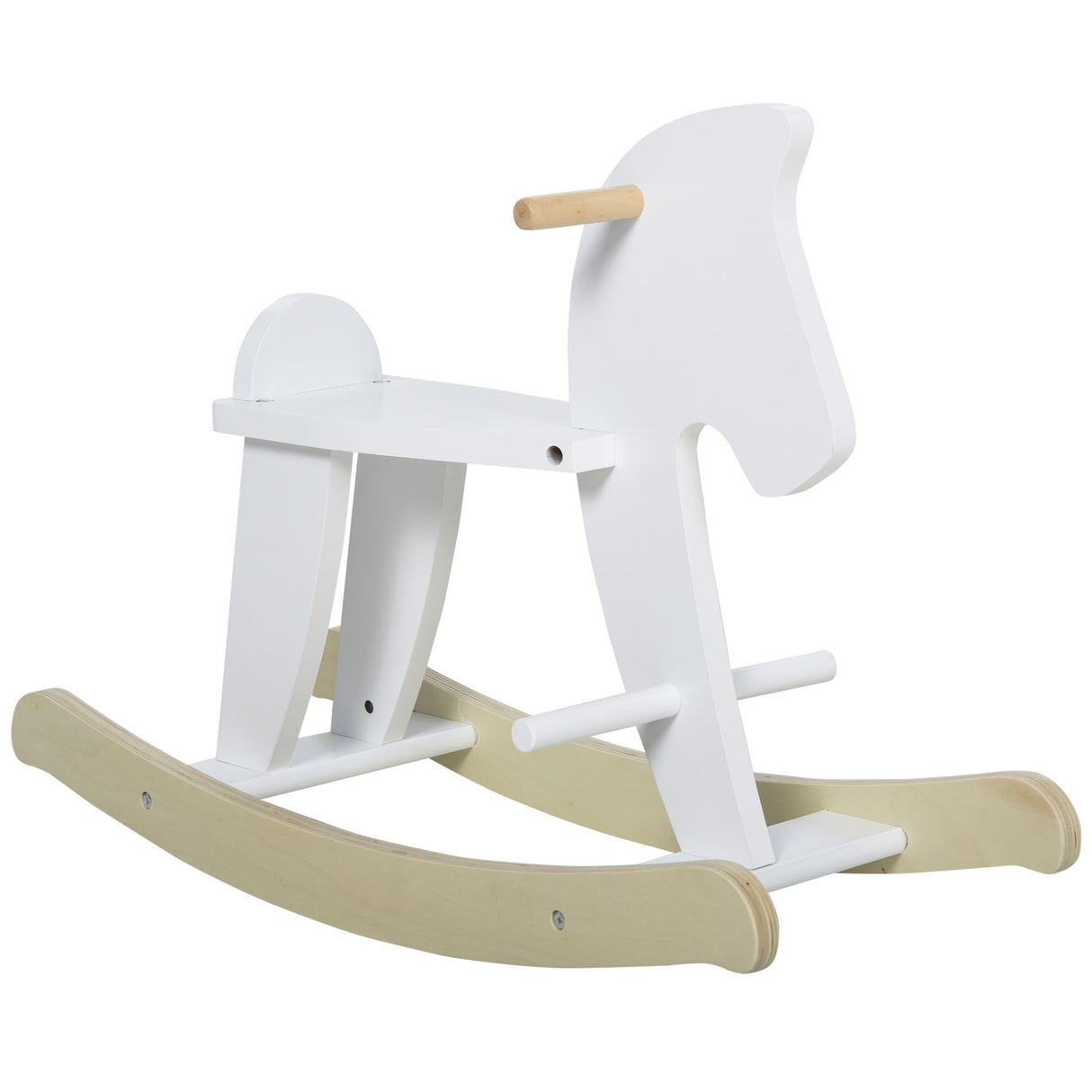 easycomfort easycomfort cavallo a dondolo bambini da 1 3 anni in legno con maniglie e poggiapiedi 68x26 5x48 cm bianco