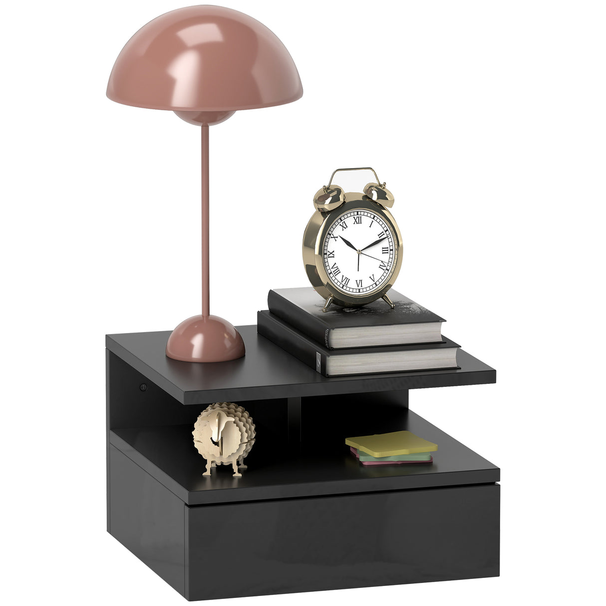 easycomfort easycomfort comodino sospeso per camera da letto con cassetto e ripiano aperto in legno 35x32x22 5 cm nero lucido