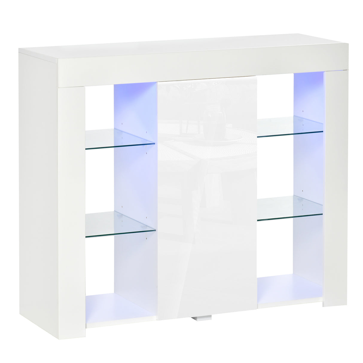 easycomfort easycomfort credenza moderna a anta con luci led e mensole in vetro mobile multiuso in legno con finitura lucida 97x35x83cm bianco