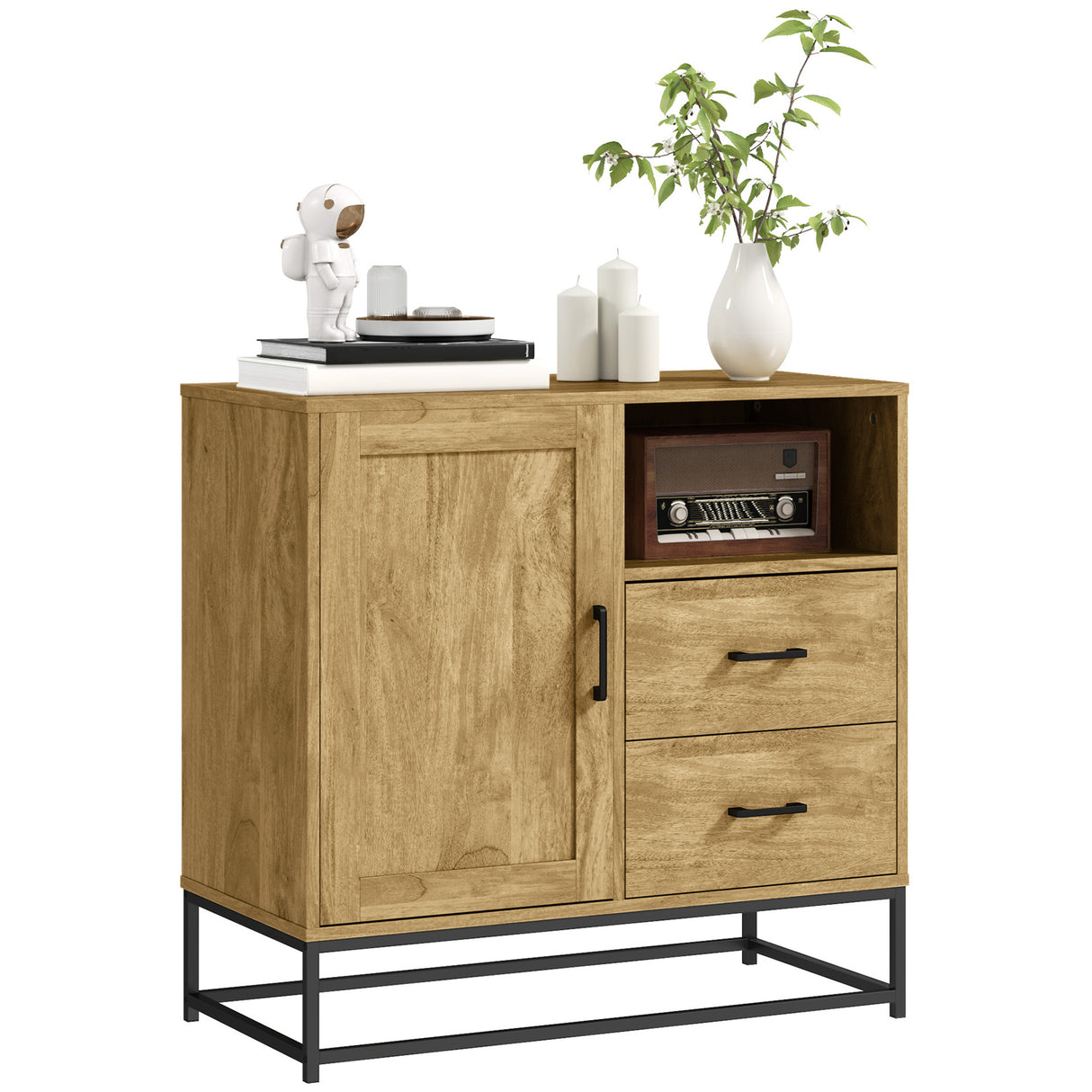 easycomfort easycomfort credenza moderna con 2 cassetti armadietto regolabile e ripiano aperto in legno e acciaio 80x40x78 cm marrone