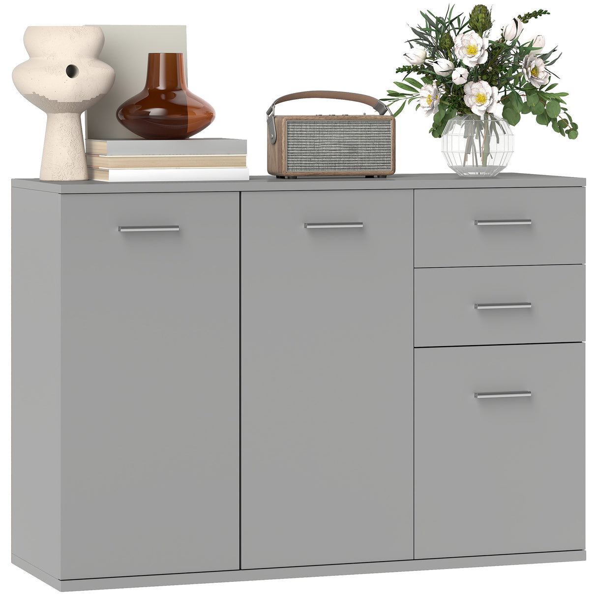 easycomfort easycomfort credenza moderna con 3 armadietti e 2 cassetti in legno 106x35x76 cm grigio chiaro