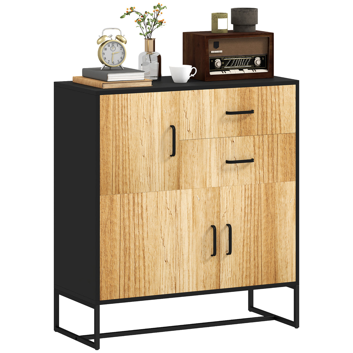 easycomfort easycomfort credenza moderna con 3 armadietti e 2 cassetti in truciolato e acciaio 80x35x88 cm nero e color legno