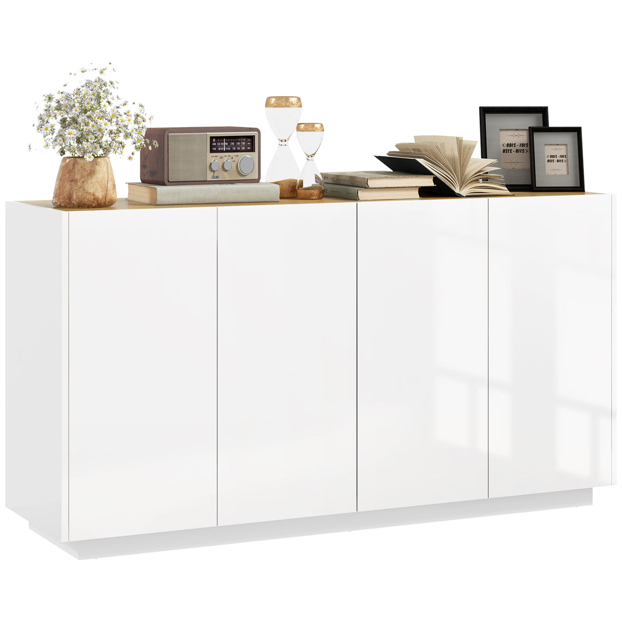 easycomfort easycomfort credenza moderna con armadietti a 2 ante chiusura ammortizzata e ripiani regolabili 140x40x75cm bianco lucido