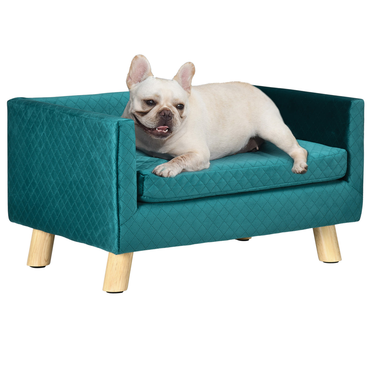 easycomfort easycomfort divanetto per cani e gatti stile scandinavo con cuscino imbottito in velluto e legno 64x45x36cm blu