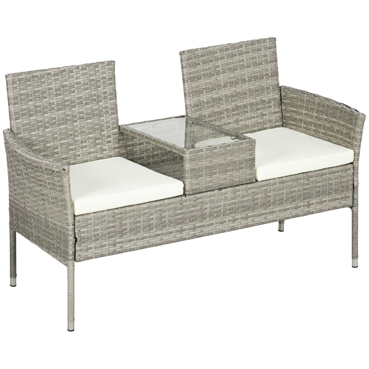 easycomfort easycomfort divanetto per esterni 2 posti con tavolino da caffe in acciaio e rattan pe 137x59x82 cm grigio e crema