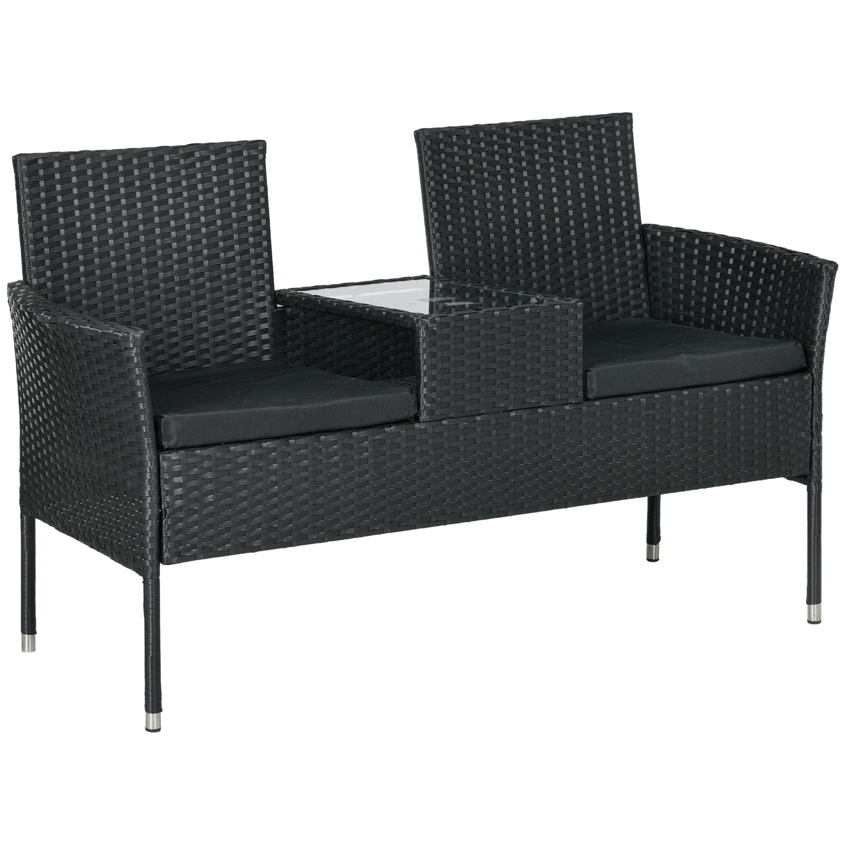 easycomfort easycomfort divanetto per esterni 2 posti con tavolino da caffe in acciaio e rattan pe 137x59x82 cm nero