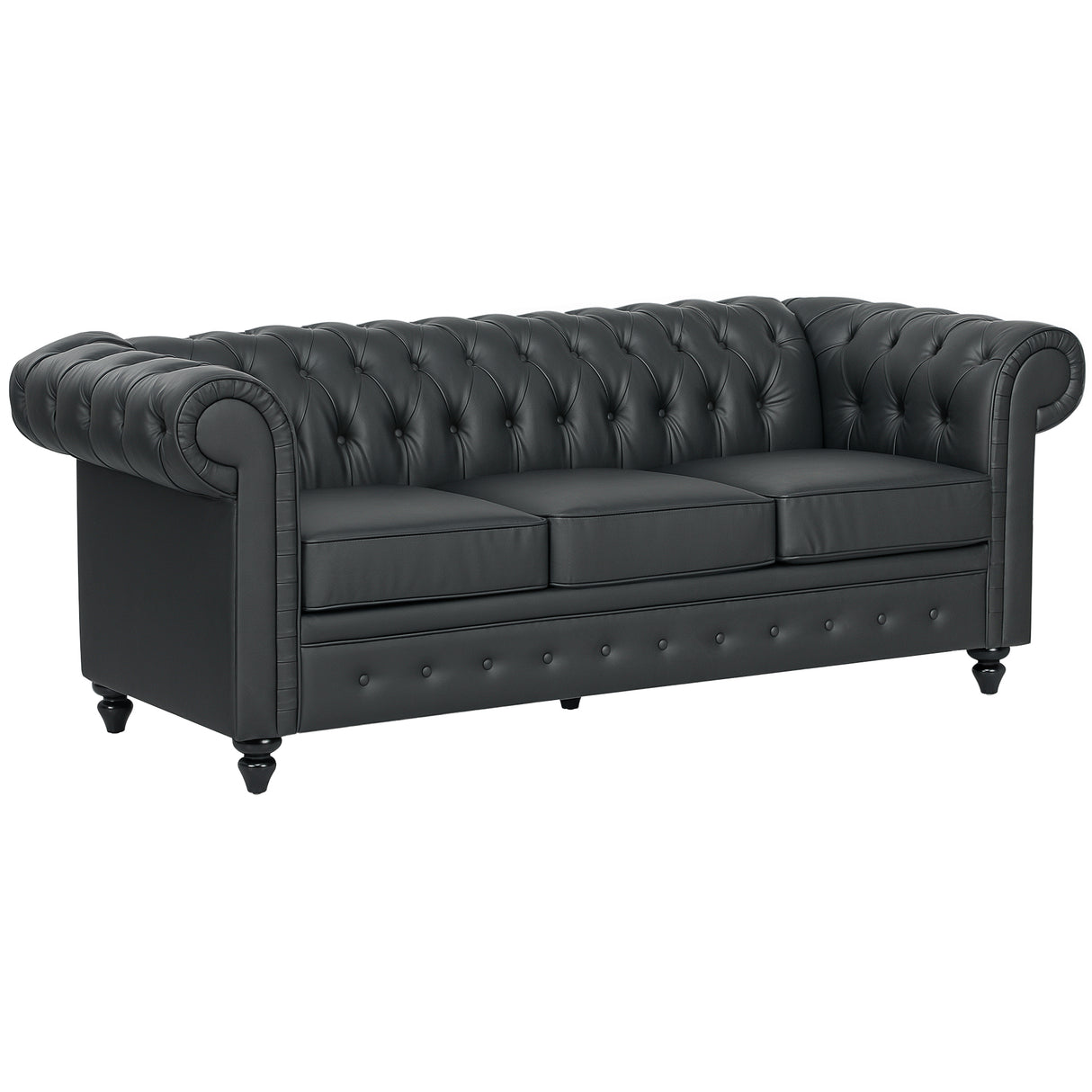 easycomfort easycomfort divano 3 posti stile chesterfield trapuntato con molle insacchettate finta pelle 213x86x79 cm nero