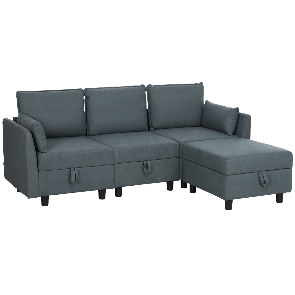 easycomfort easycomfort divano componibile modulare 3 posti con pouf poggiapiedi e cuscini rivestimento in flanella grigio scuro
