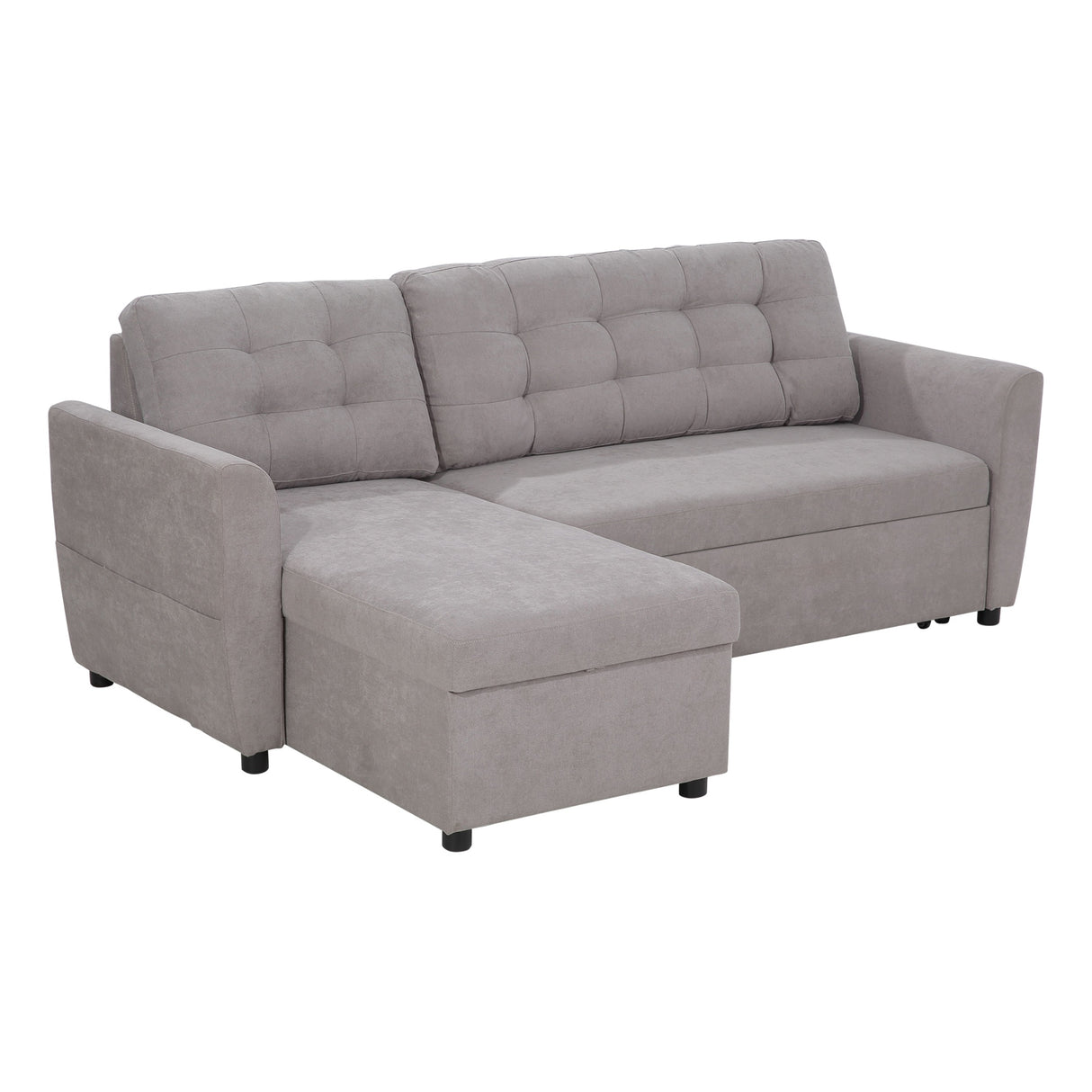 easycomfort easycomfort divano letto 3 posti con chaise longue contenitore in tessuto 217x134x85cm grigio