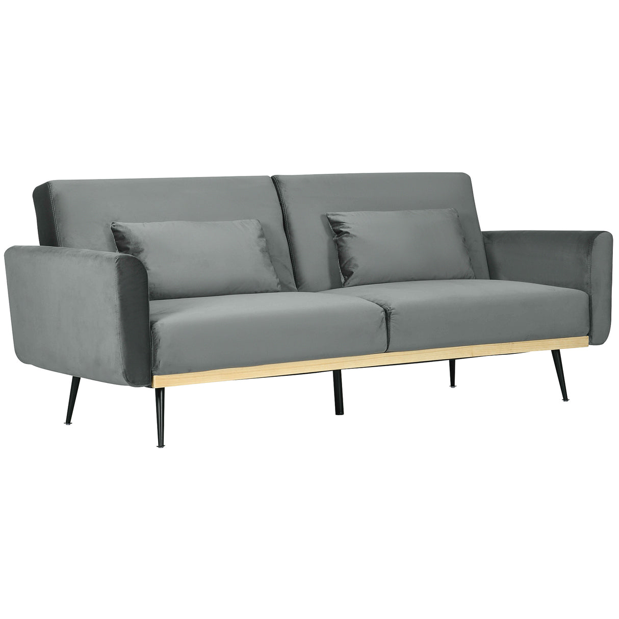 easycomfort easycomfort divano letto 3 posti con design clic clac e 2 cuscini in tessuto effetto velluto 206x81x83 cm grigio