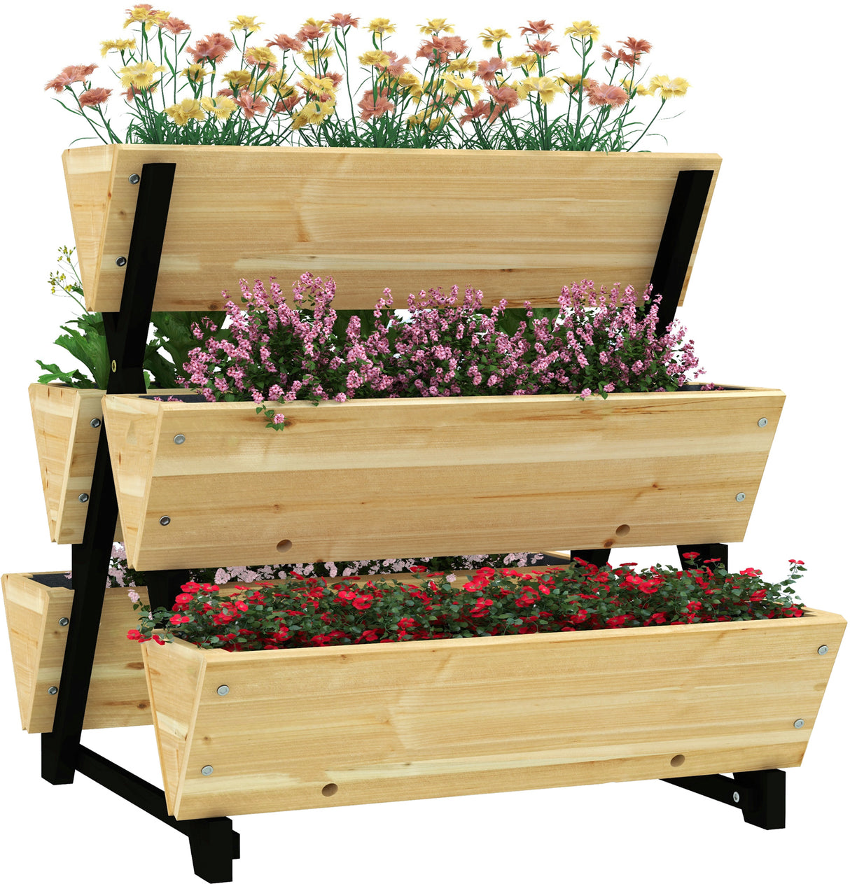 easycomfort easycomfort fioriera da esterno a 3 livelli con 5 strutture in legno di abete con fori di drenaggio 75x78x77 cm