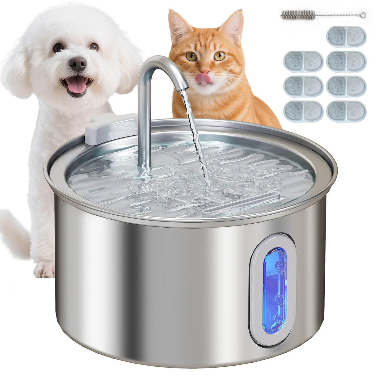 easycomfort easycomfort fontanella per gatto 2 5l con luce led e 2 modalita di flusso in acciaio inox 19 4x19 4x18 7 cm argento