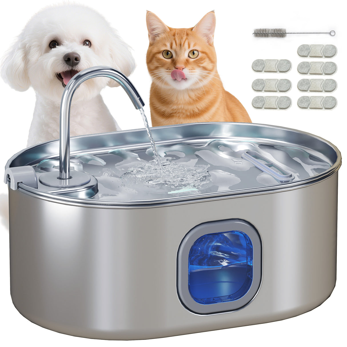 easycomfort easycomfort fontanella per gatto da 7l con luce led e spazzola in acciaio inox 304 32x22 1x22 3 cm argento
