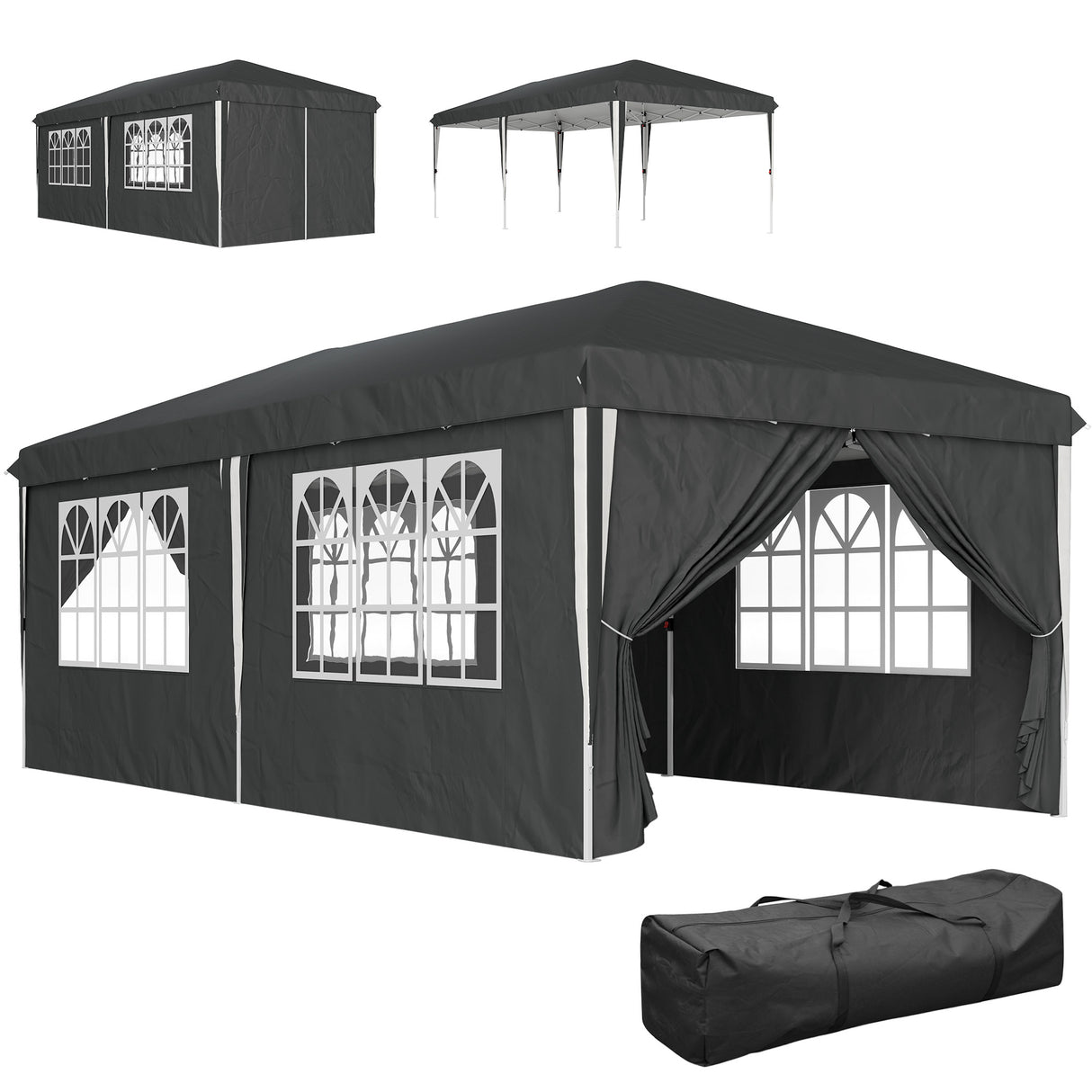easycomfort easycomfort gazebo 3x6 m per 12 18 persone ad altezza regolabile con fori di drenaggio in metallo e tessuto oxford grigio