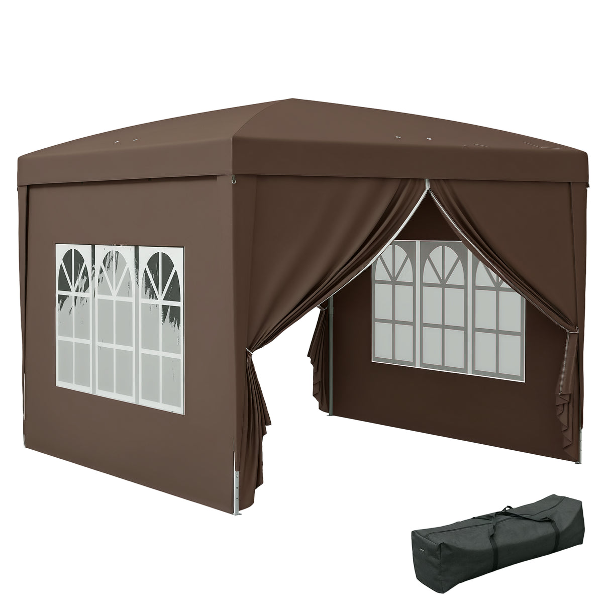 easycomfort easycomfort gazebo da esterno 3x3 m pieghevole con 4 pannelli laterali in acciaio e tessuto oxford color caffe
