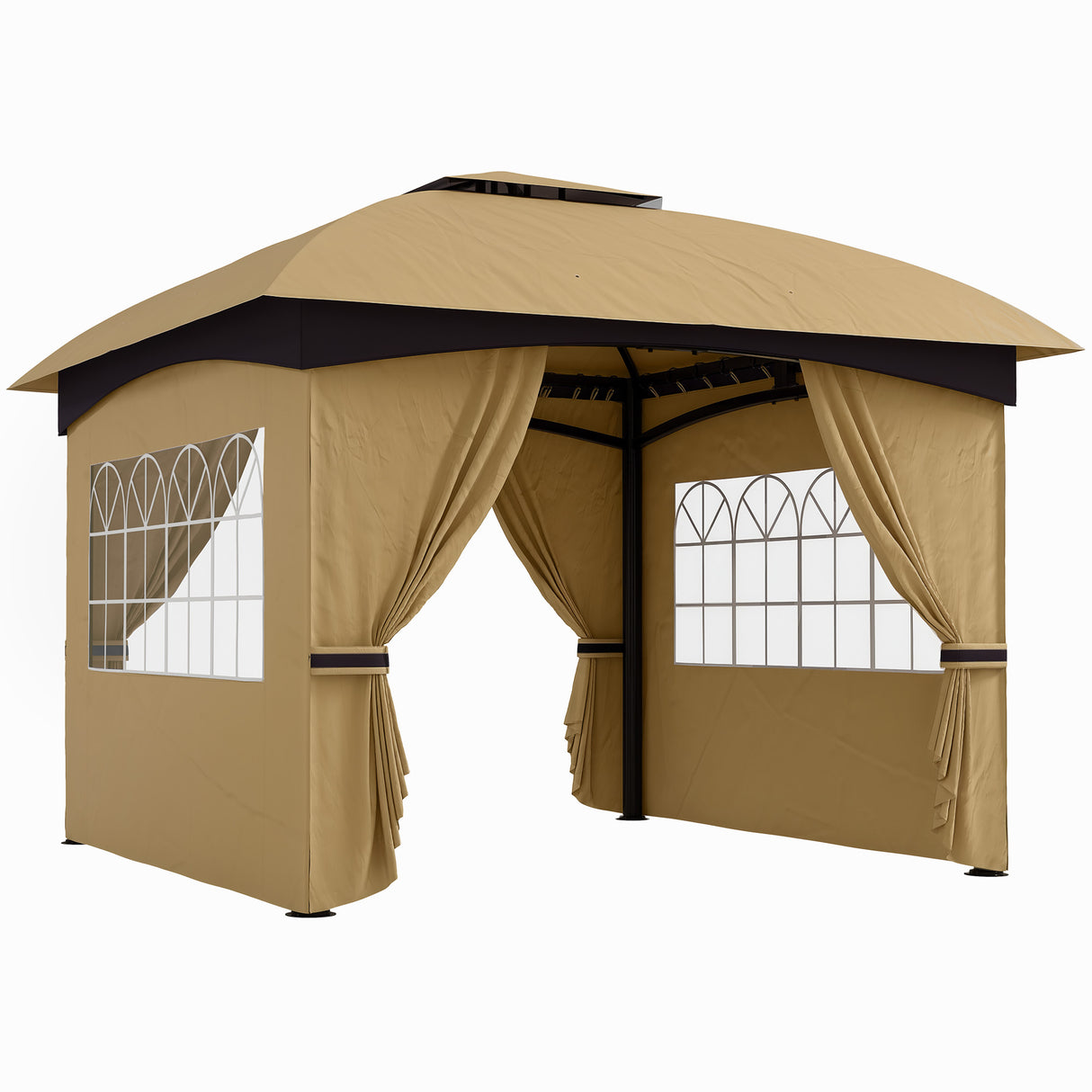 easycomfort easycomfort gazebo da giardino 3 4x3 4m con pareti protezione uv e tetto a 2 livelli beige