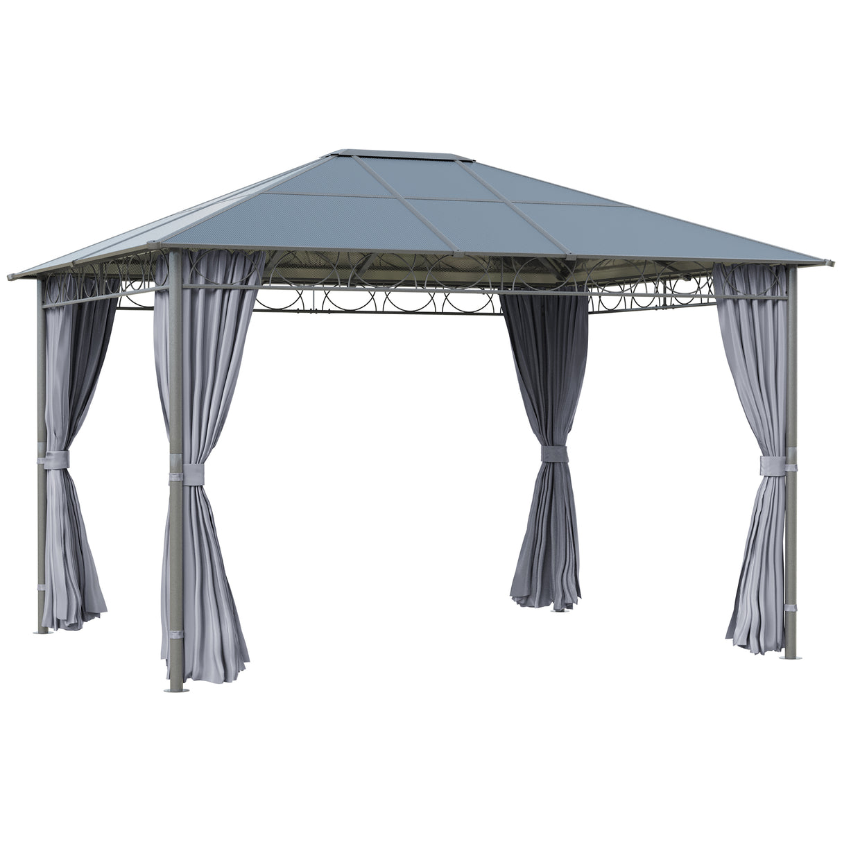 easycomfort easycomfort gazebo da giardino 3 6x3m con tetto in policarbonato anti uv e tende grigio