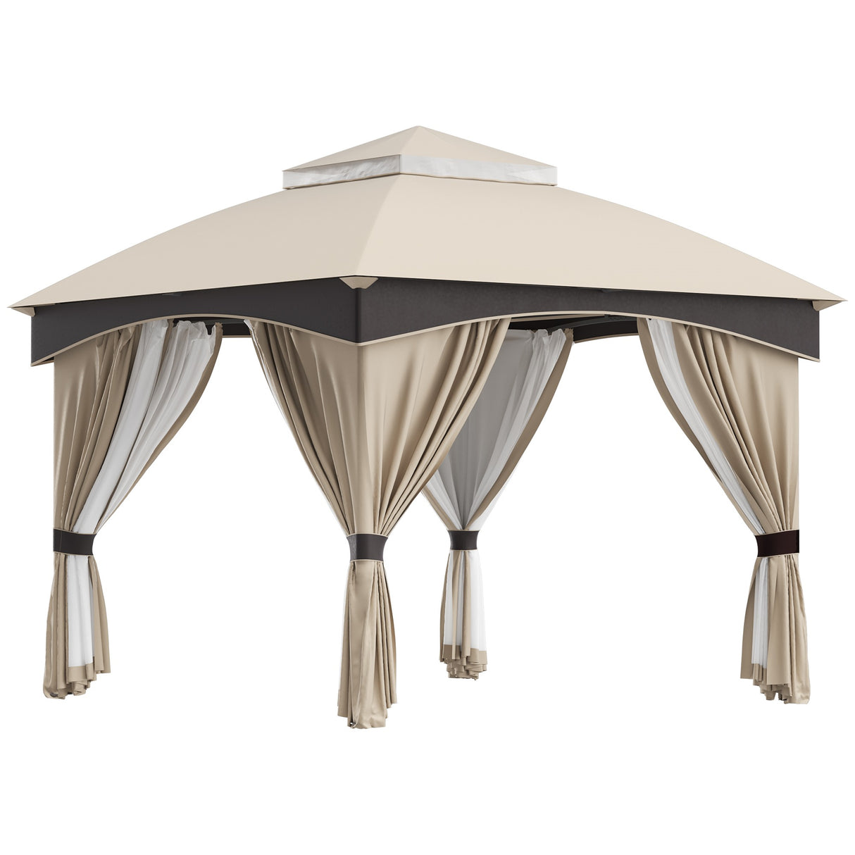 easycomfort easycomfort gazebo da giardino 3x3m in acciaio con doppio tettuccio e tende beige e grigio