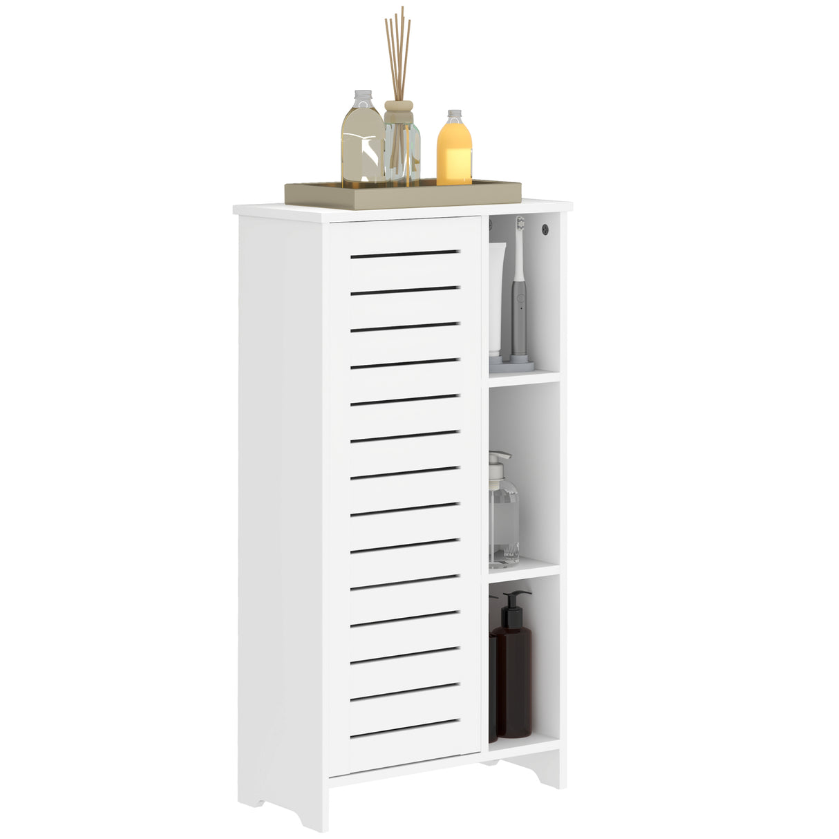 easycomfort easycomfort mobile bagno con armadietto chiuso a 3 livelli e 3 ripiani aperti in legno bianco 48x24x96 5 cm