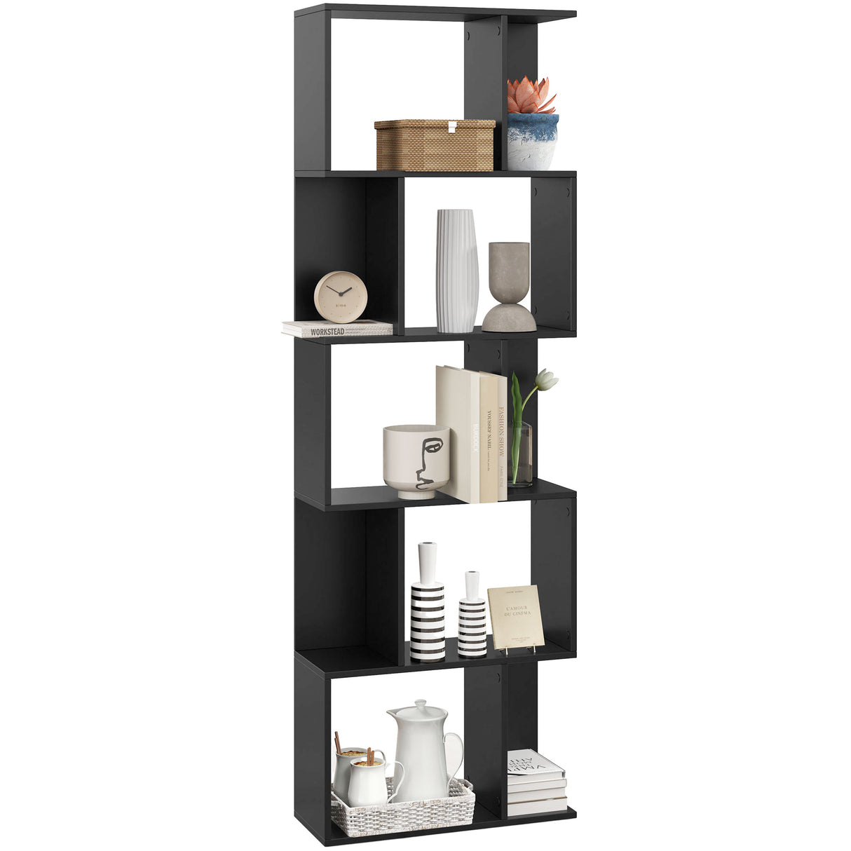 easycomfort easycomfort mobile libreria in legno a 5 ripiani design moderno in legno 60x24x184 5 cm nero