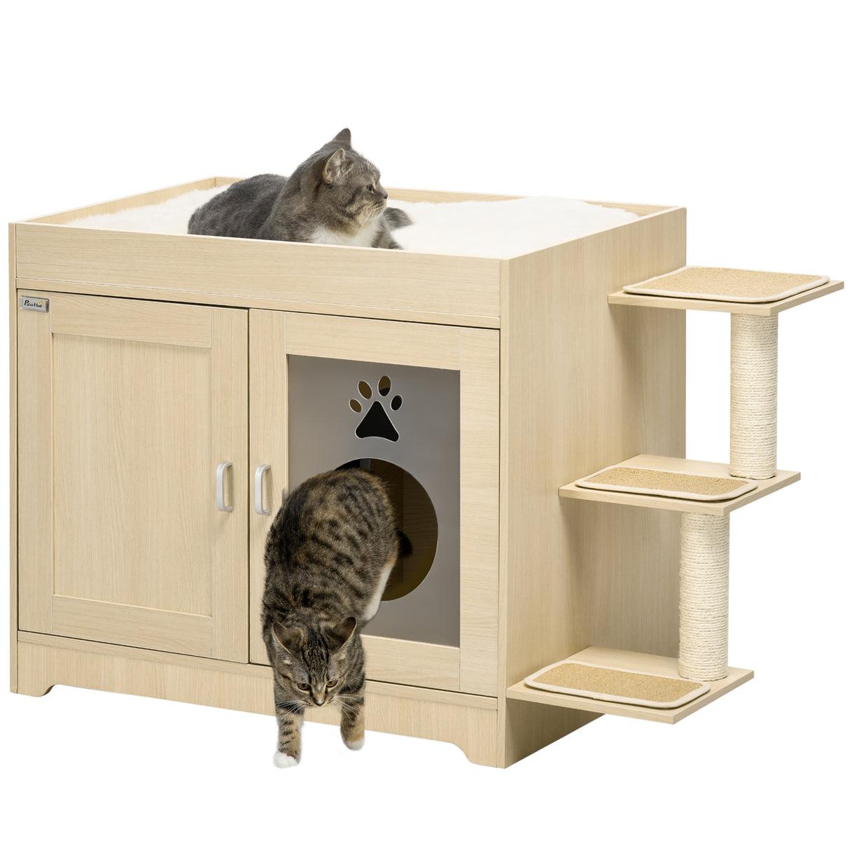 easycomfort easycomfort mobile per lettiera casetta per gatti con spazio portaoggetti e pali tiragraffi in legno 107x54x70 cm