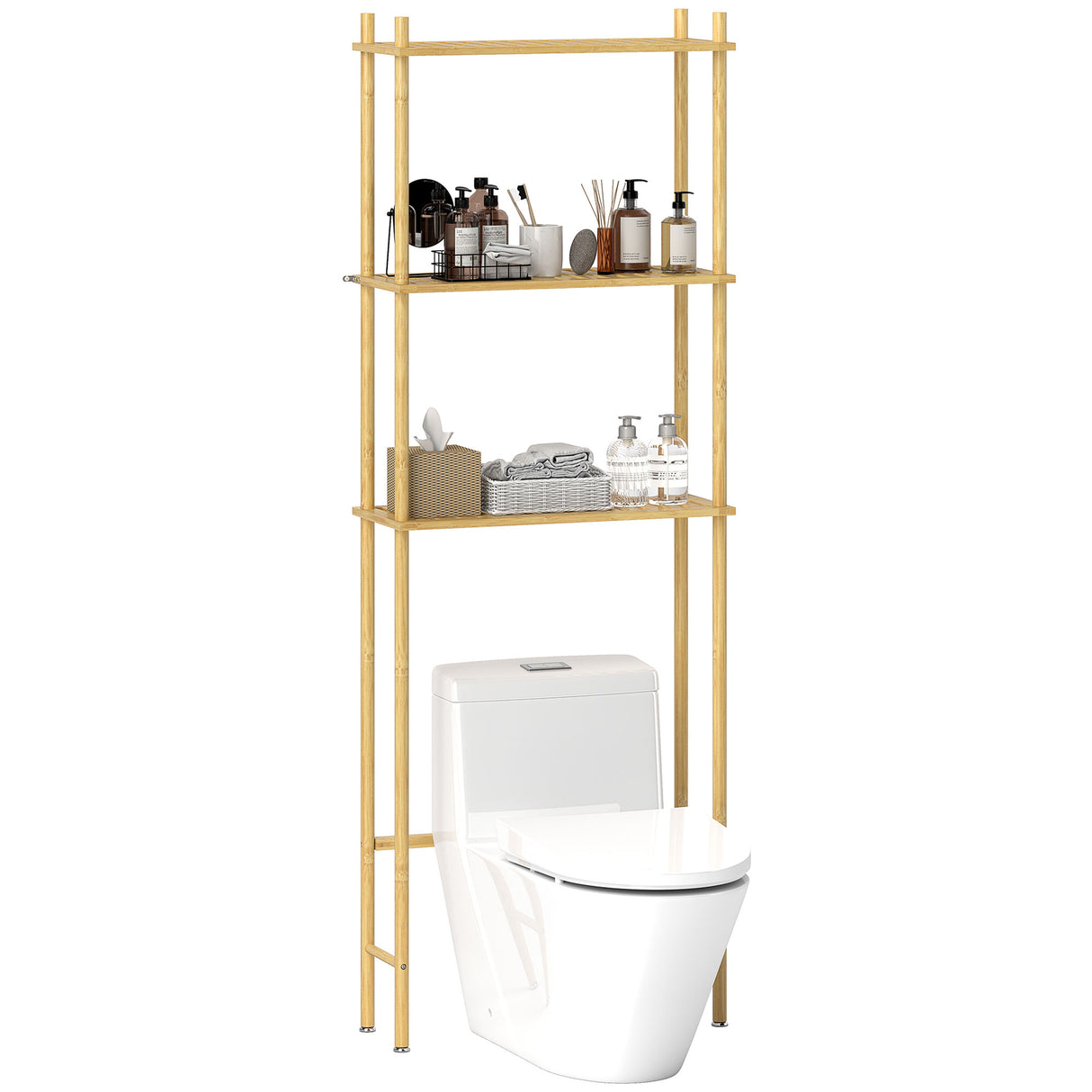 easycomfort easycomfort mobile sopra wc a 3 ripiani a doghe salvaspazio in bambu 63 5x25 5x181 cm color legno