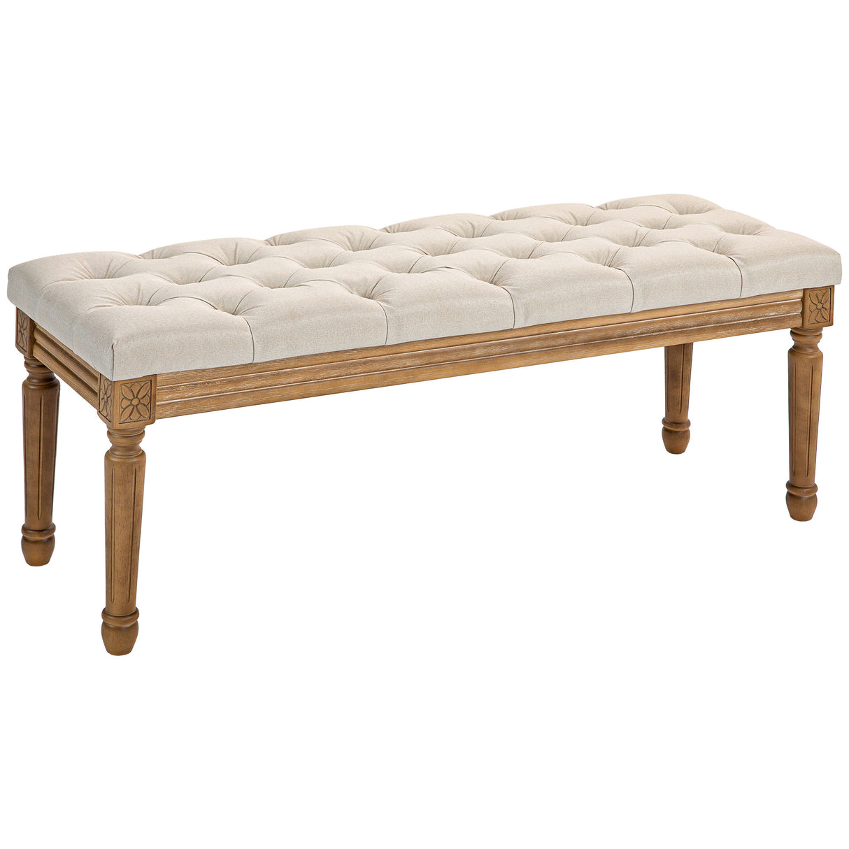 easycomfort easycomfort panca fondoletto imbottita con seduta trapuntata a bottoni in tessuto e legno 120x41x48cm crema