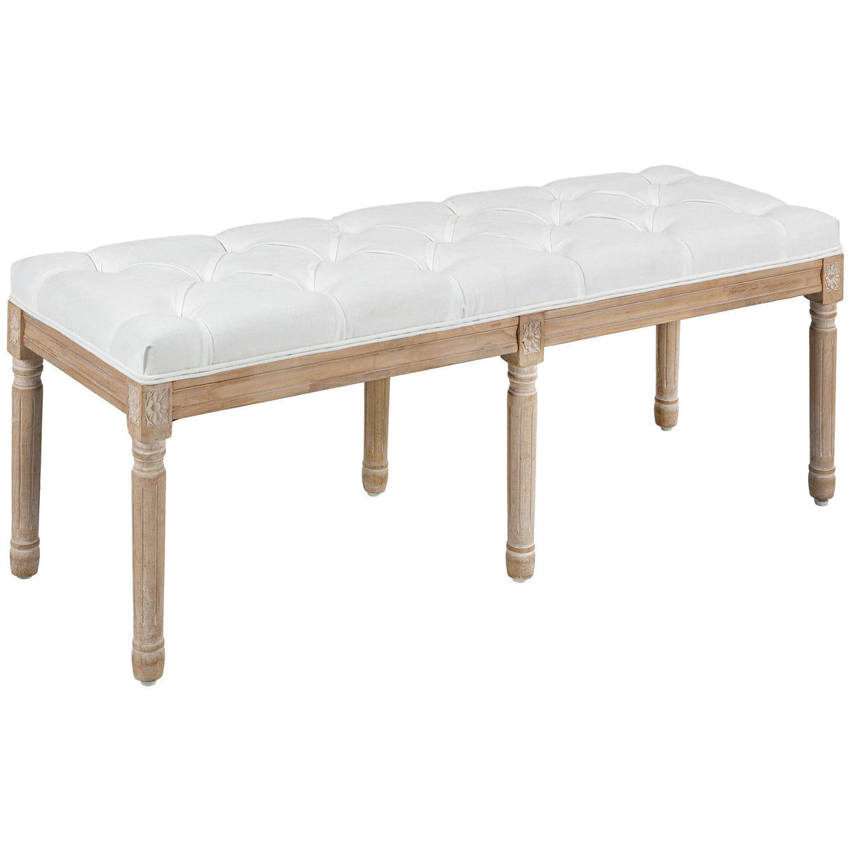 easycomfort easycomfort panca fondoletto imbottita stile vintage in tessuto e gambe in legno 117x40x48 cm crema
