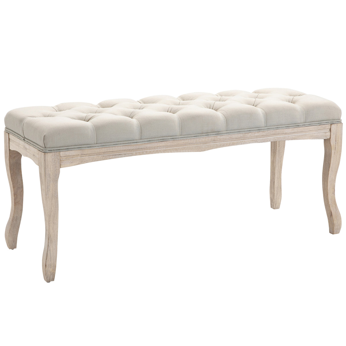 easycomfort easycomfort panca fondoletto vintage con seduta imbottita in tessuto e gambe in legno 110x40x48cm beige