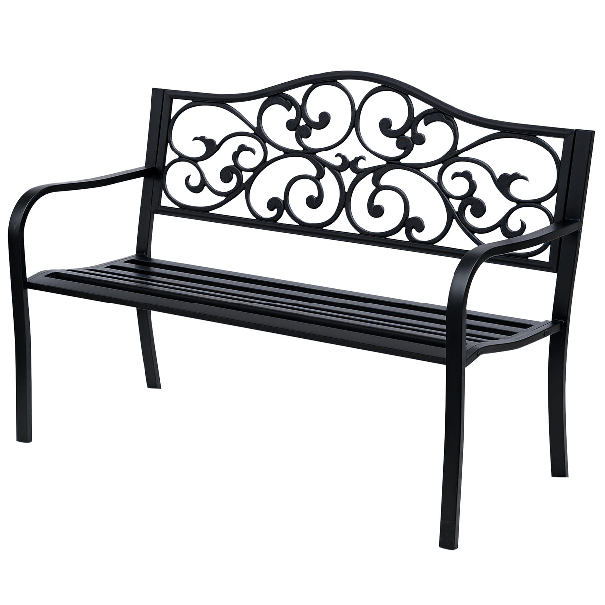 easycomfort easycomfort panchina da giardino 2 posti con schienale decorato in ghisa e metallo 127x60x89cm nero