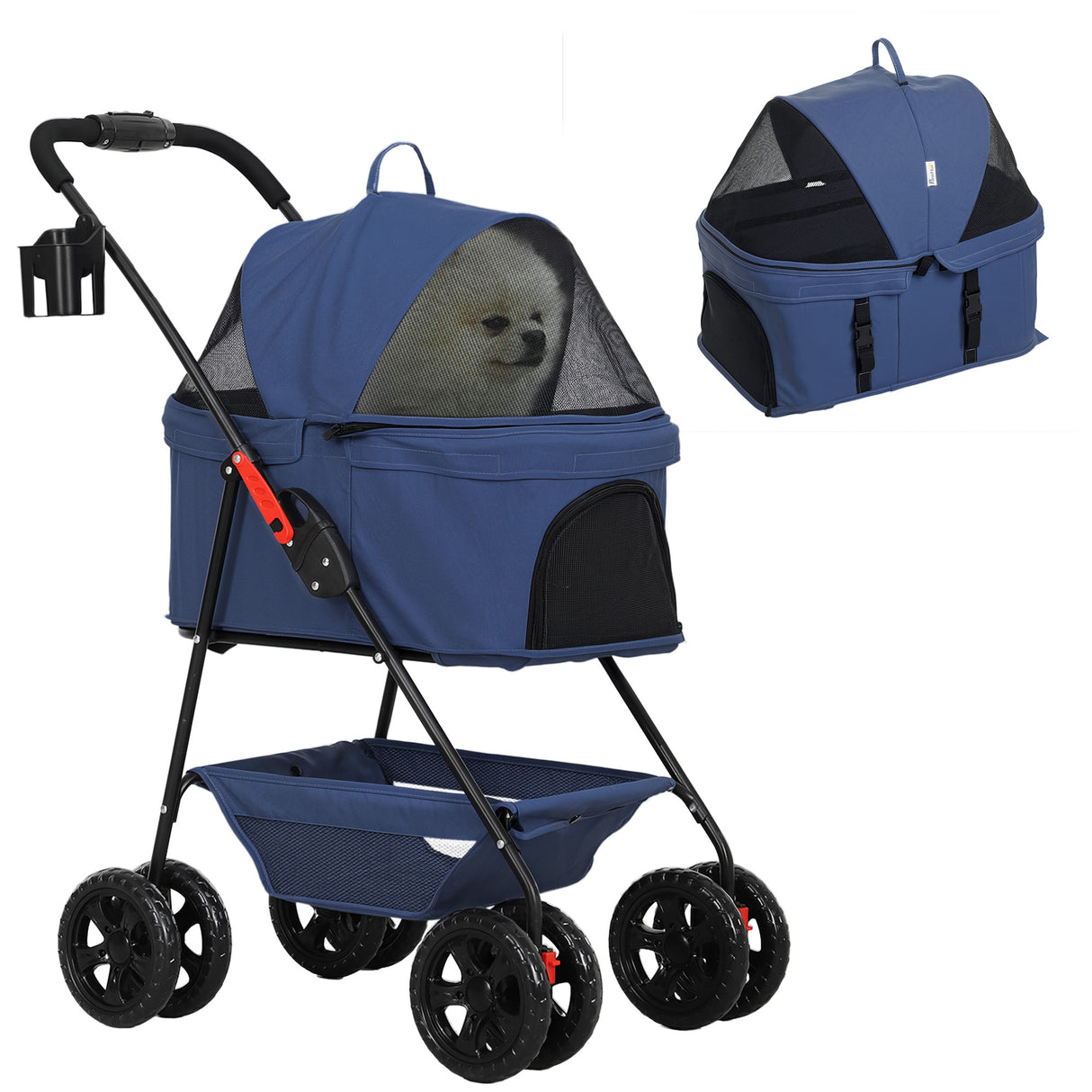 easycomfort easycomfort passeggino per cani 3 in 1 pieghevole con borsa trasportino e cestino inferiore blu