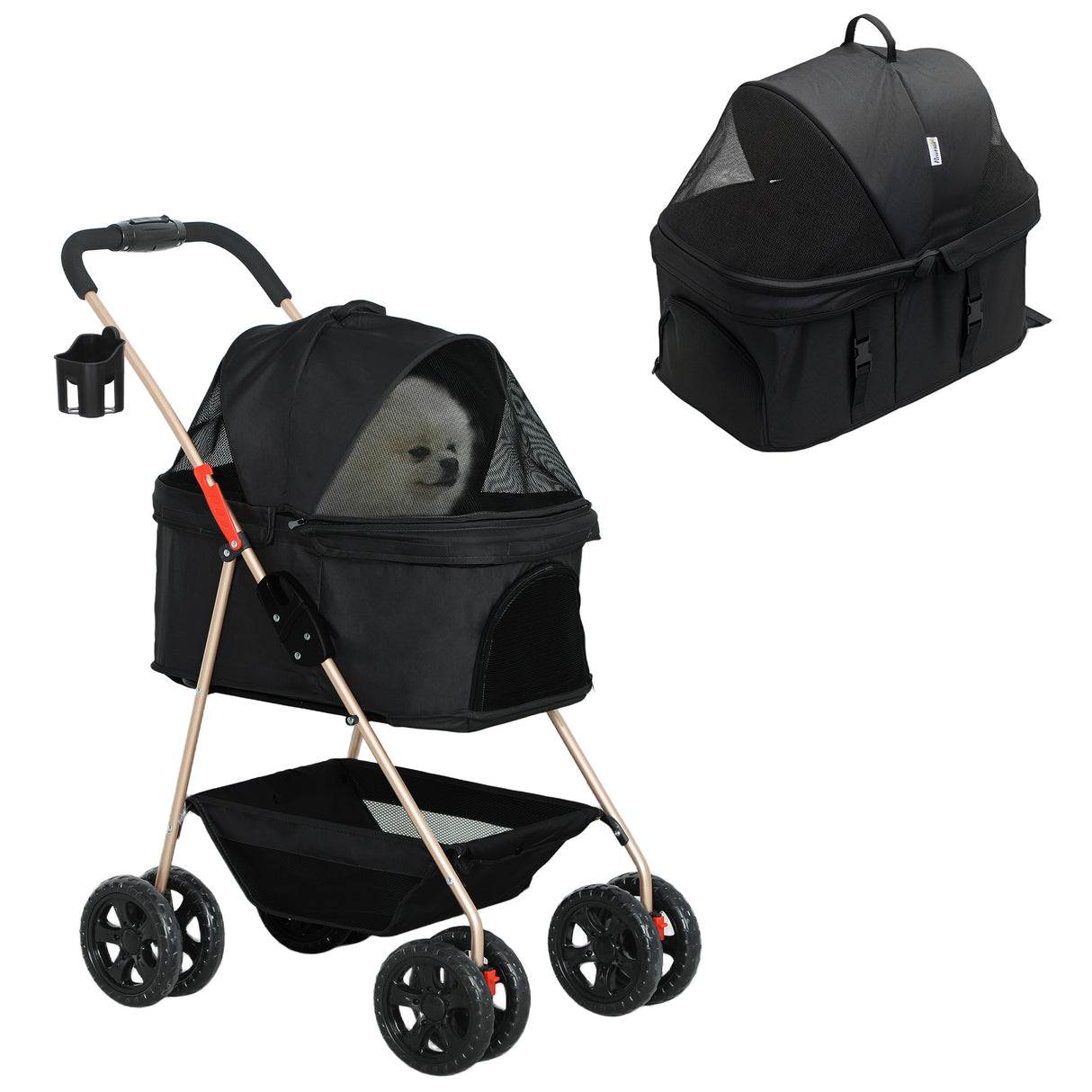 easycomfort easycomfort passeggino per cani 3 in 1 pieghevole con borsa trasportino e cestino inferiore nero