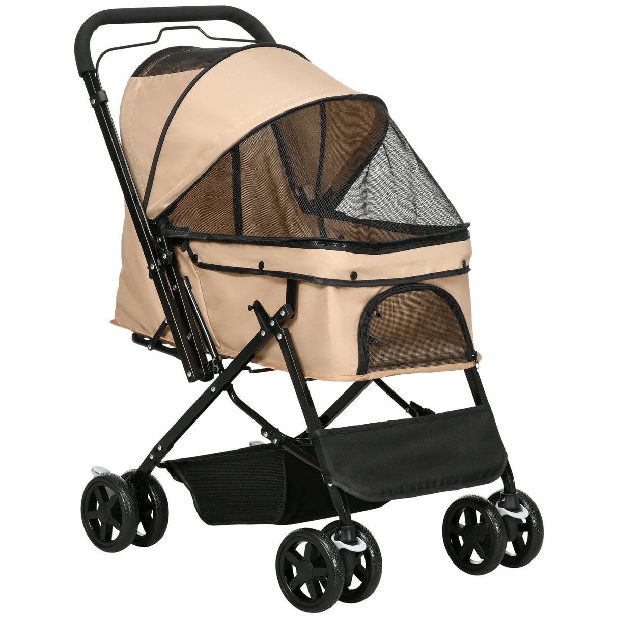 easycomfort easycomfort passeggino per cani piccoli pieghevole con maniglione girevole ruote con freni e cestino marrone