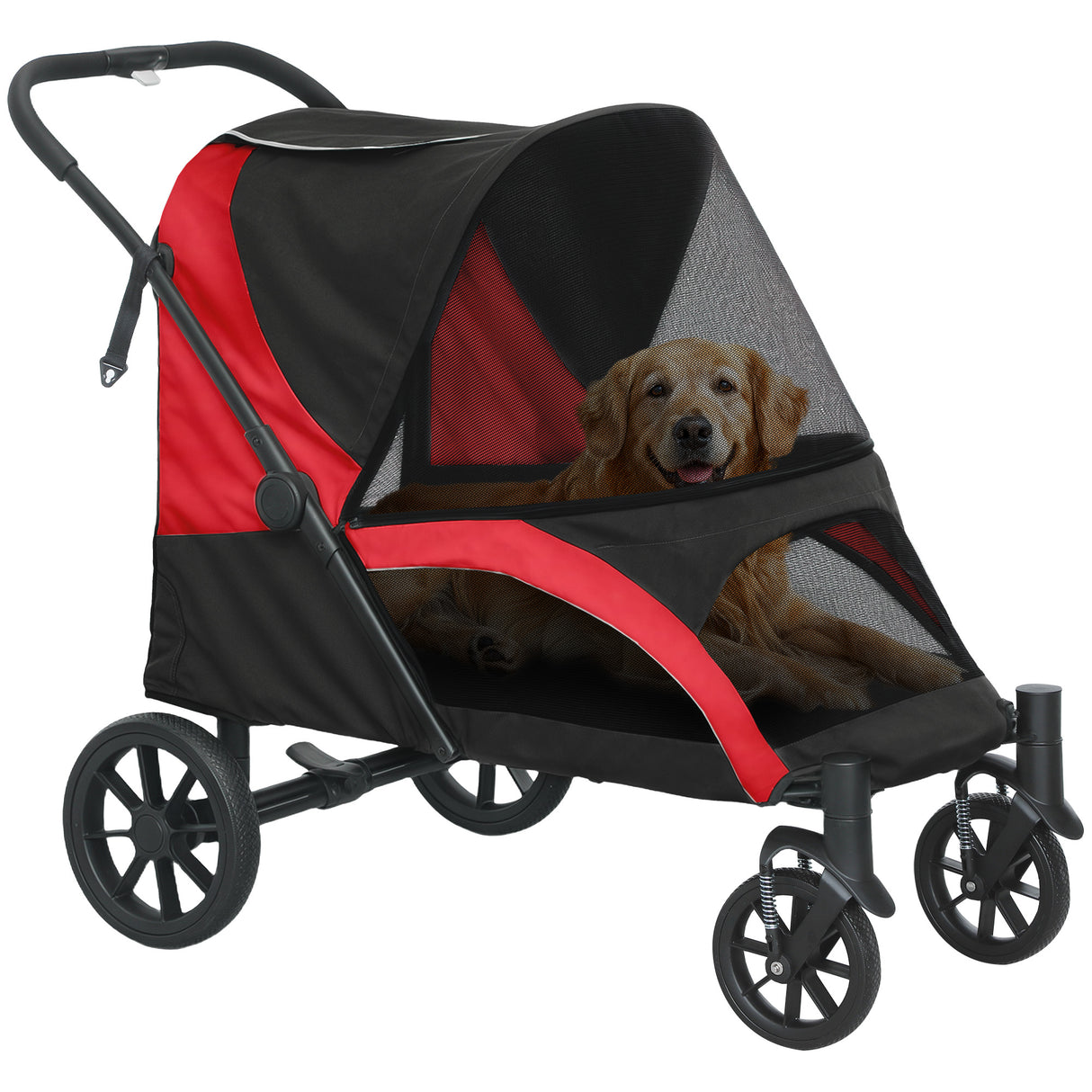 easycomfort easycomfort passeggino per cani taglia grande pieghevole con finestre a rete cuscino e guinzagli 124x67x100 cm nero