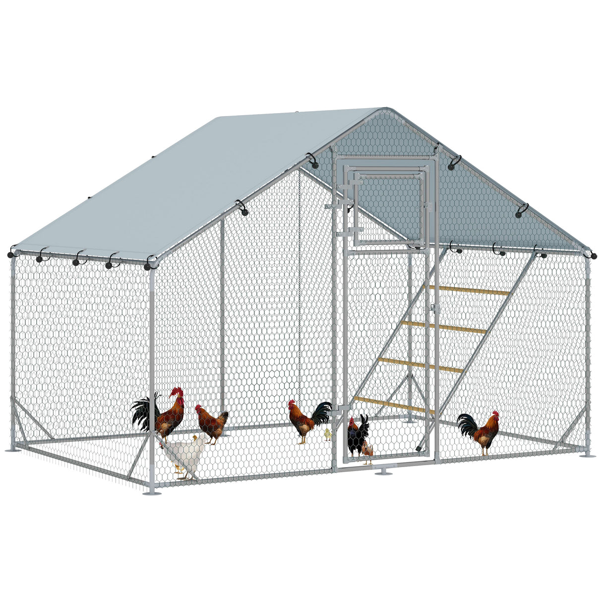 easycomfort easycomfort recinto per galline da 6m per 6 8 animali con tetto impermeabile mangiatoia e posatoio 3x2x1 9m argento