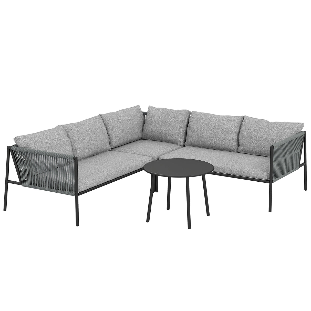 easycomfort easycomfort salotto da giardino in rattan con divano angolare modulabile tavolino da caffe e cuscini grigio